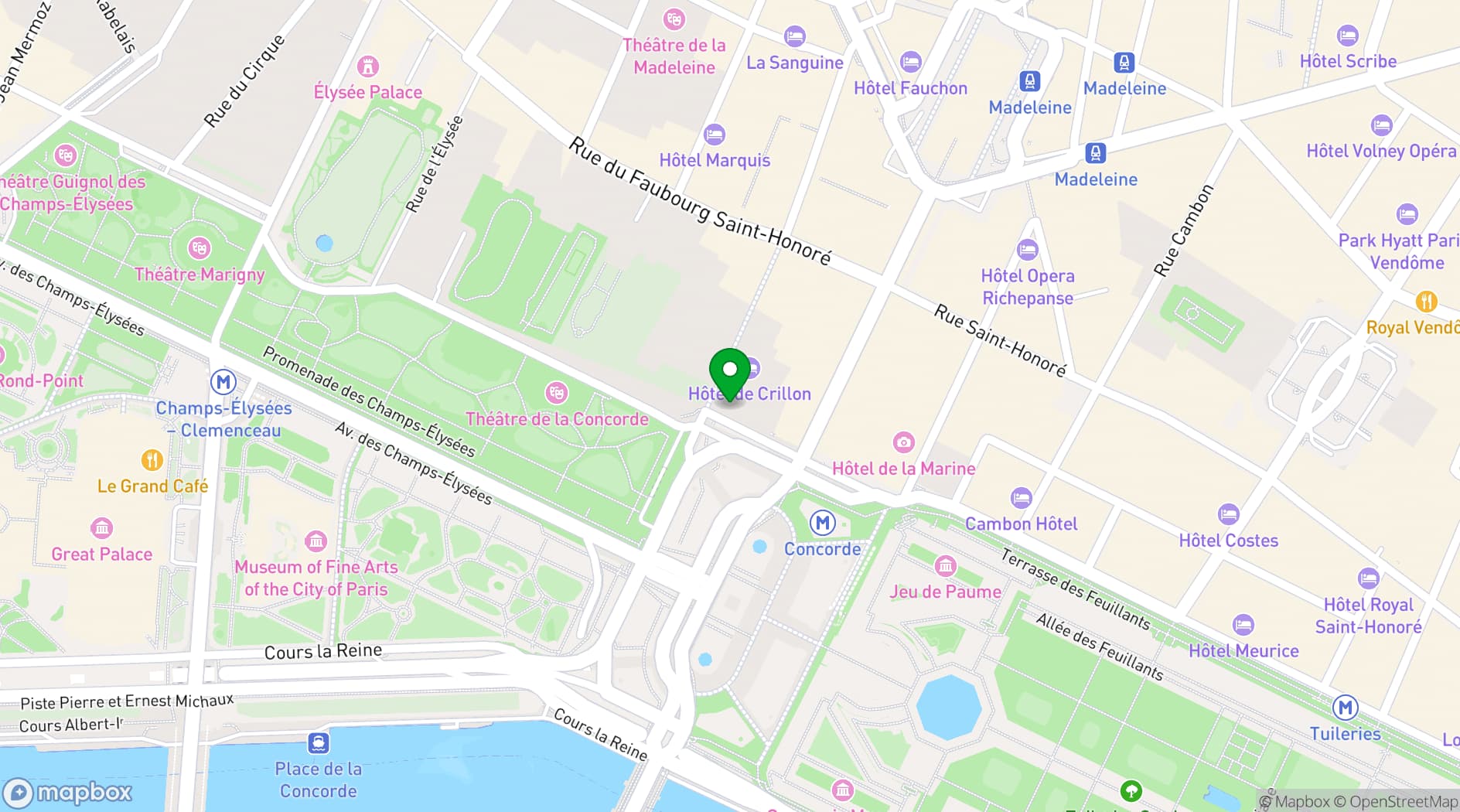Map showing Hôtel de Crillon, A Rosewood Hotel