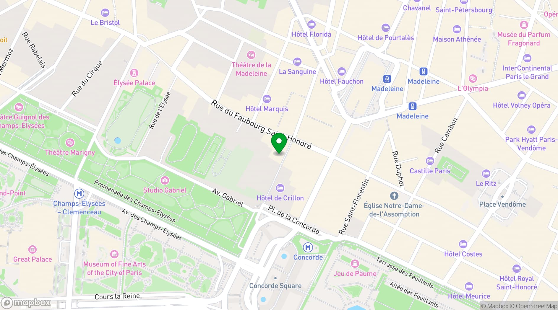 Map showing Sofitel Paris Le Faubourg