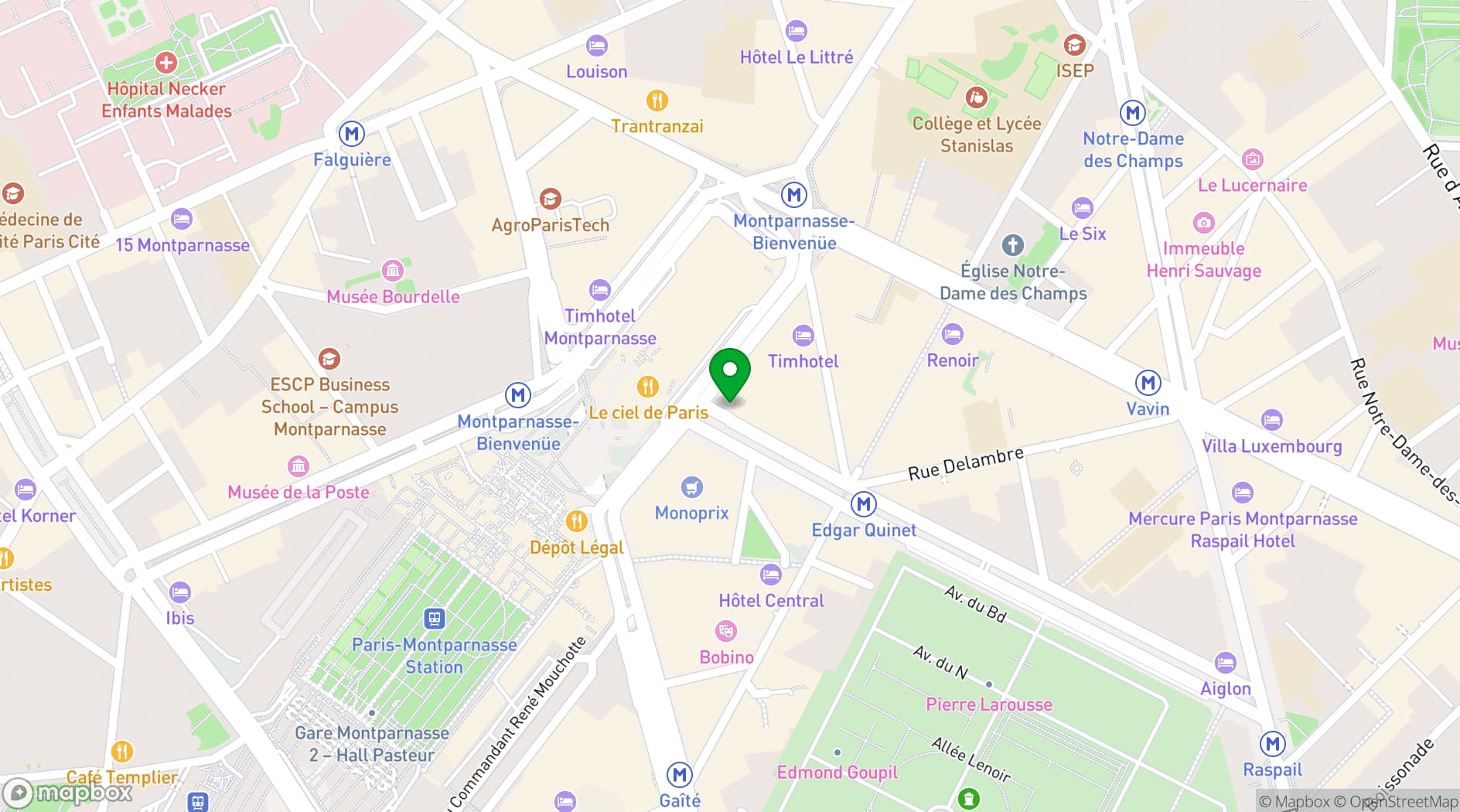 Map showing Hôtel les Artistes