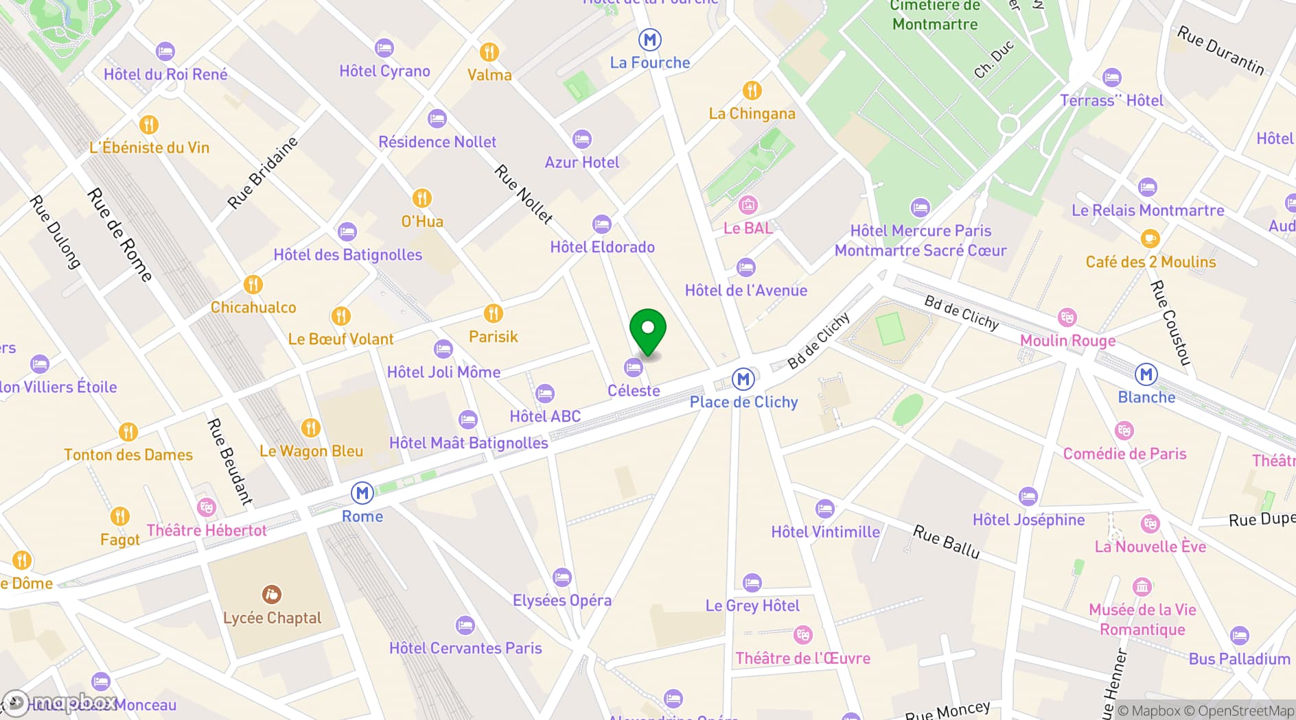 Map showing B Montmartre Hotel