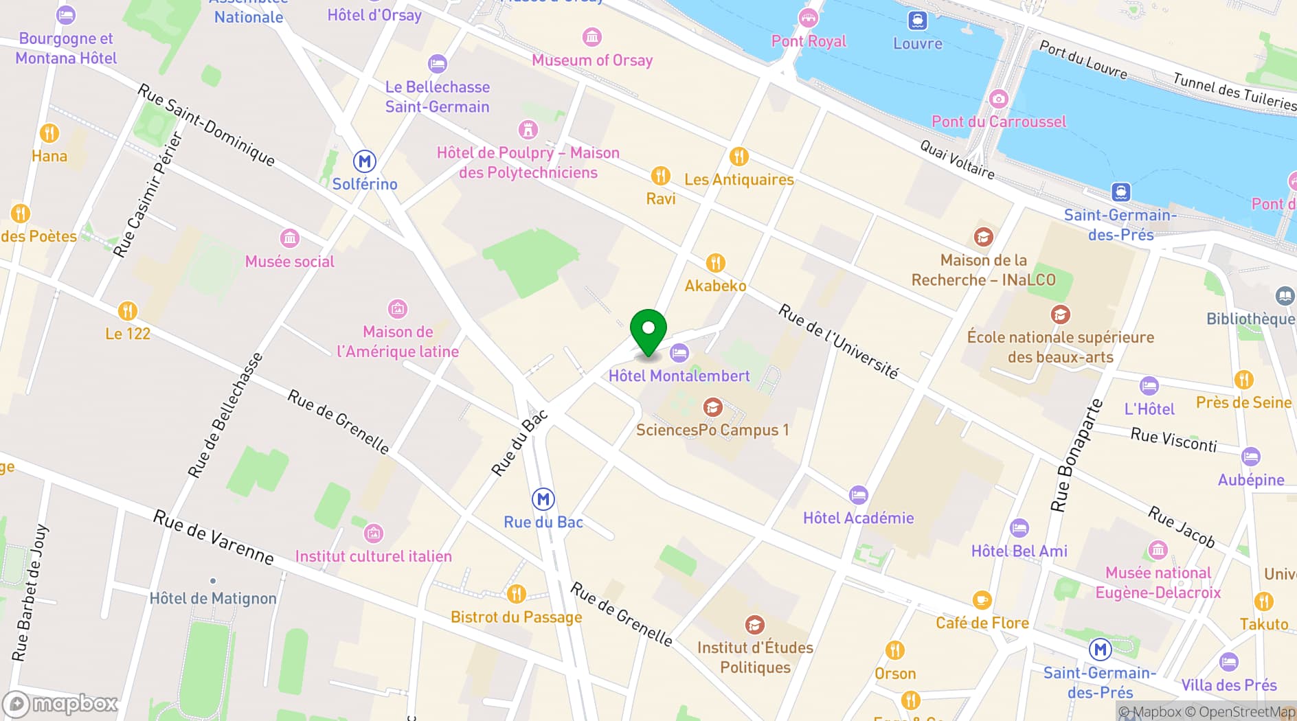 Map showing Hotel Pont Royal