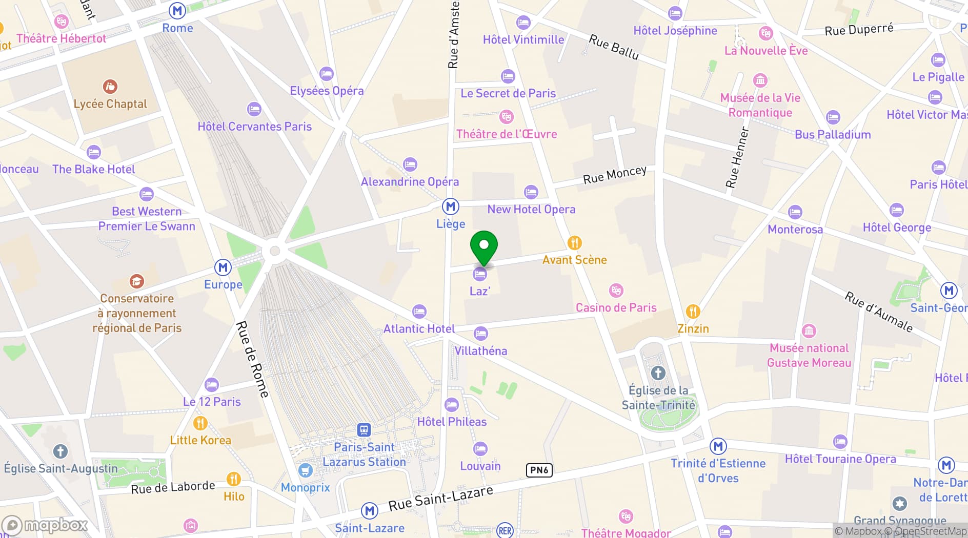 Map showing LAZ' Hôtel Spa Urbain