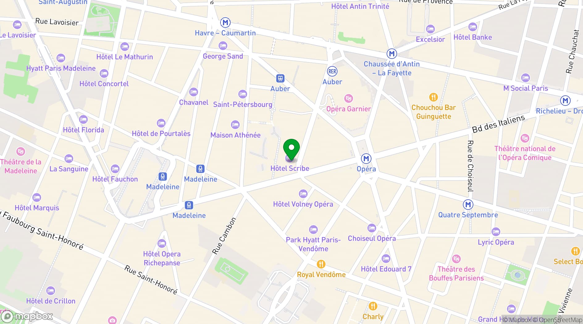 Map showing Sofitel Le Scribe Paris Opéra