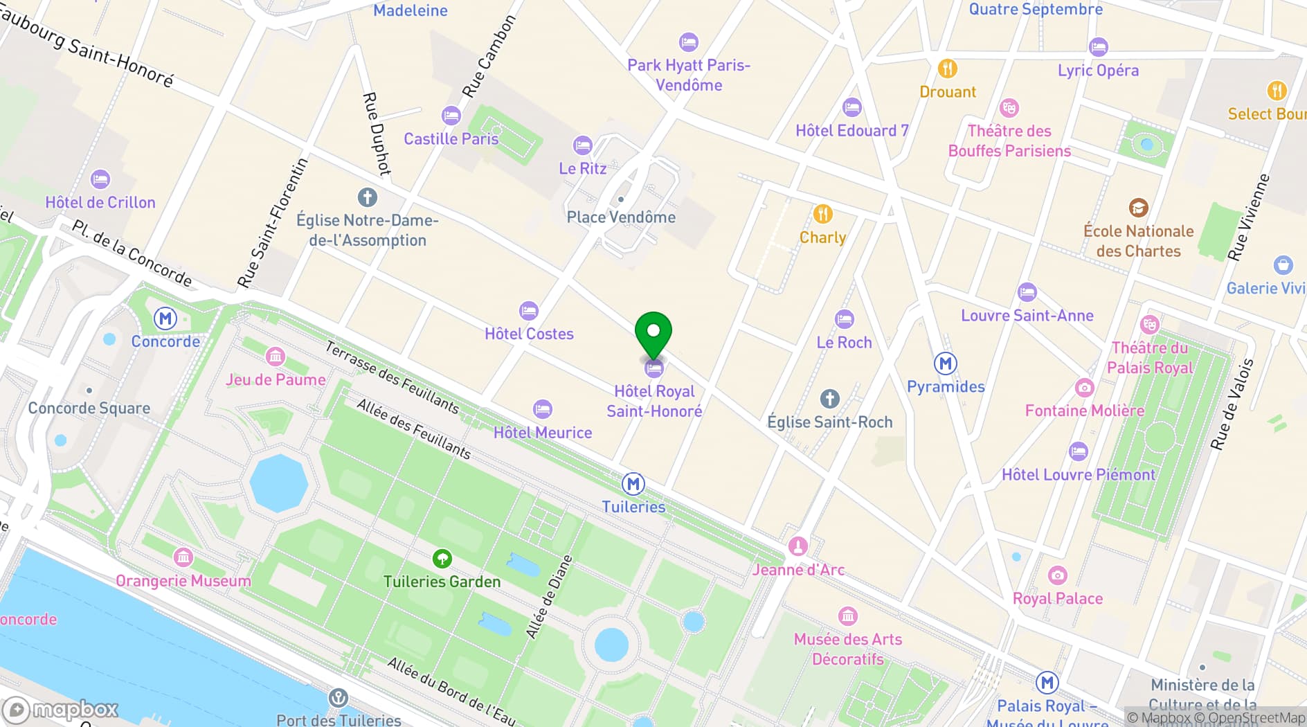 Map showing Hôtel Royal Saint Honoré