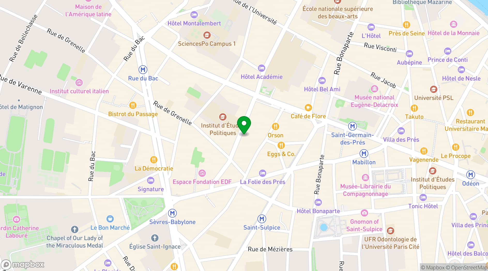 Map showing Hôtel des Saints Pères