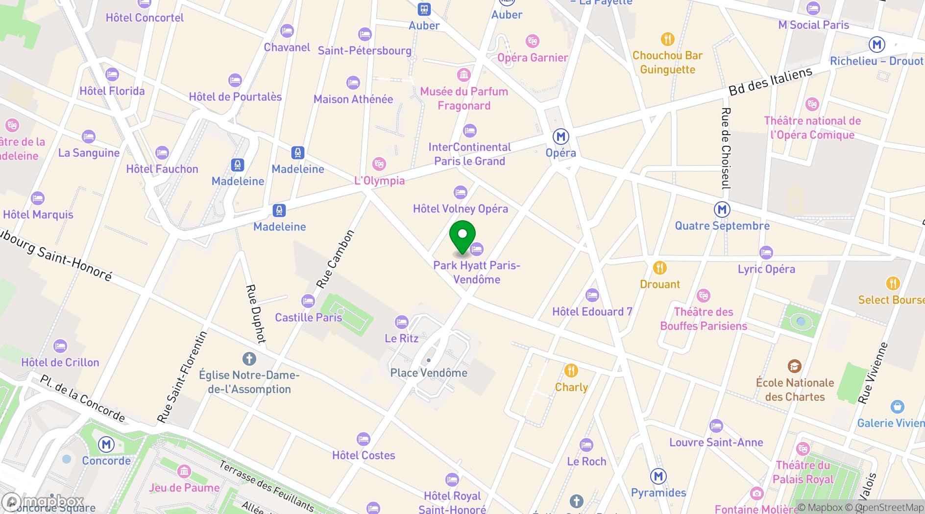 Map showing Park Hyatt Paris - Vendome (Paris)
