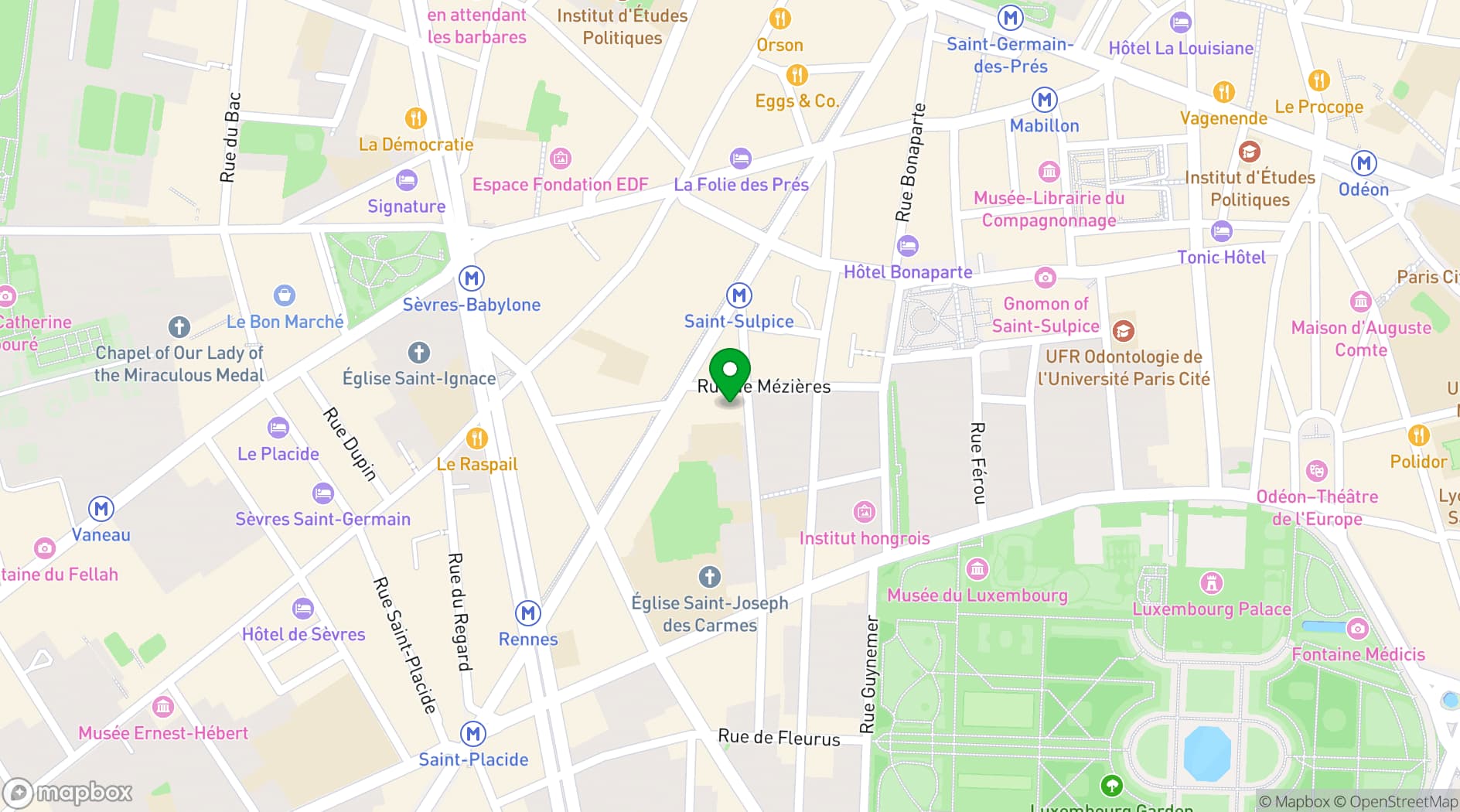 Map showing Hôtel de l’Abbaye Paris