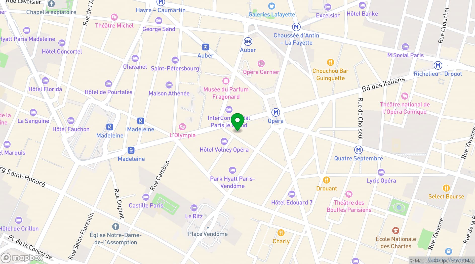 Map showing Kimpton St Honoré Paris