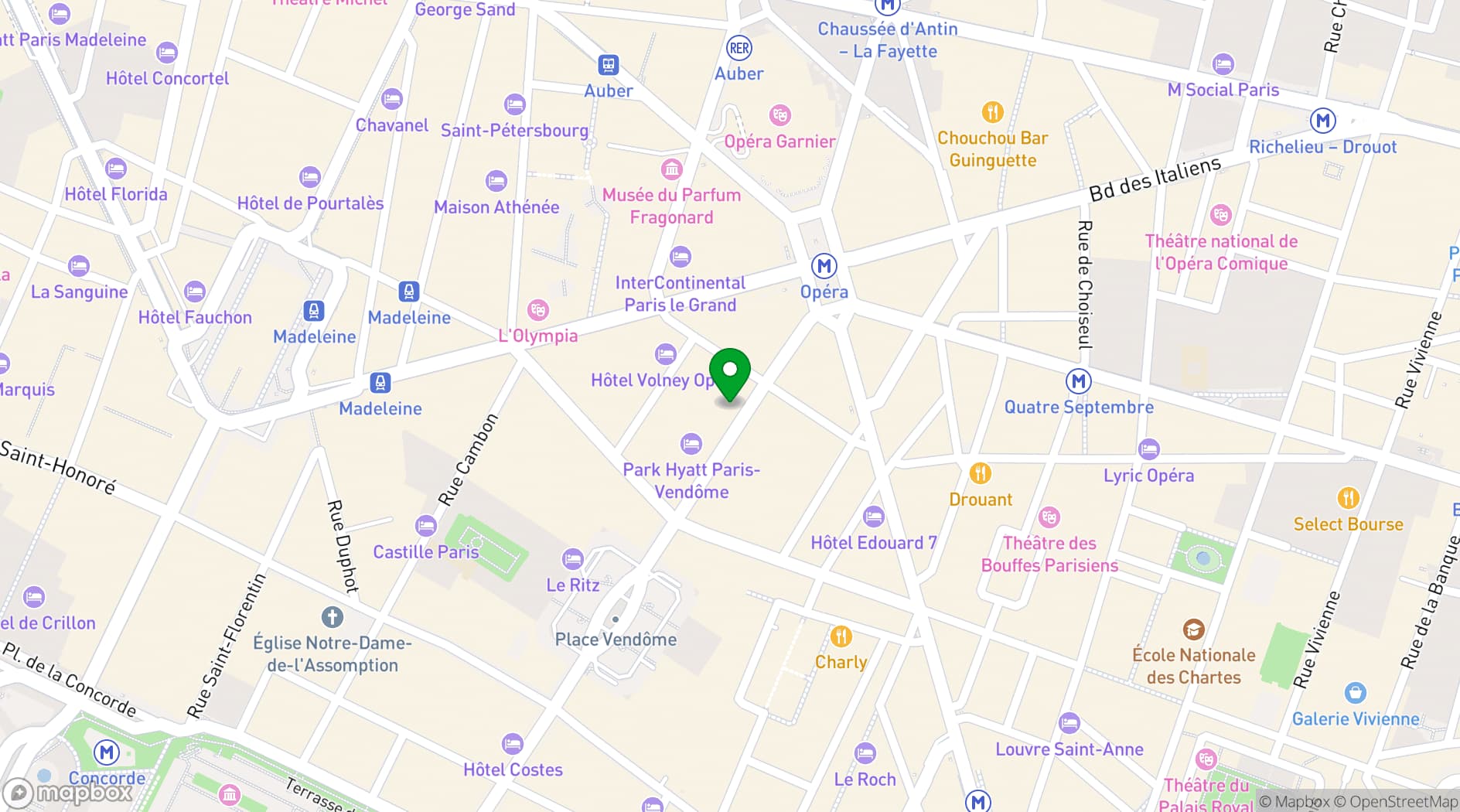 Map showing Hotel Westminster Paris