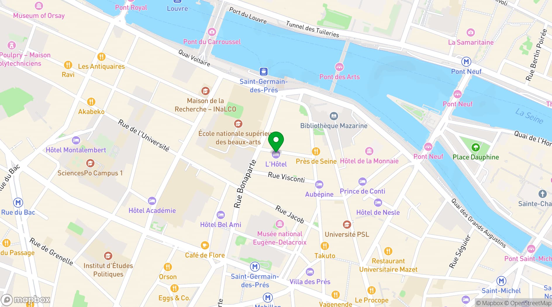 Map showing L'Hotel