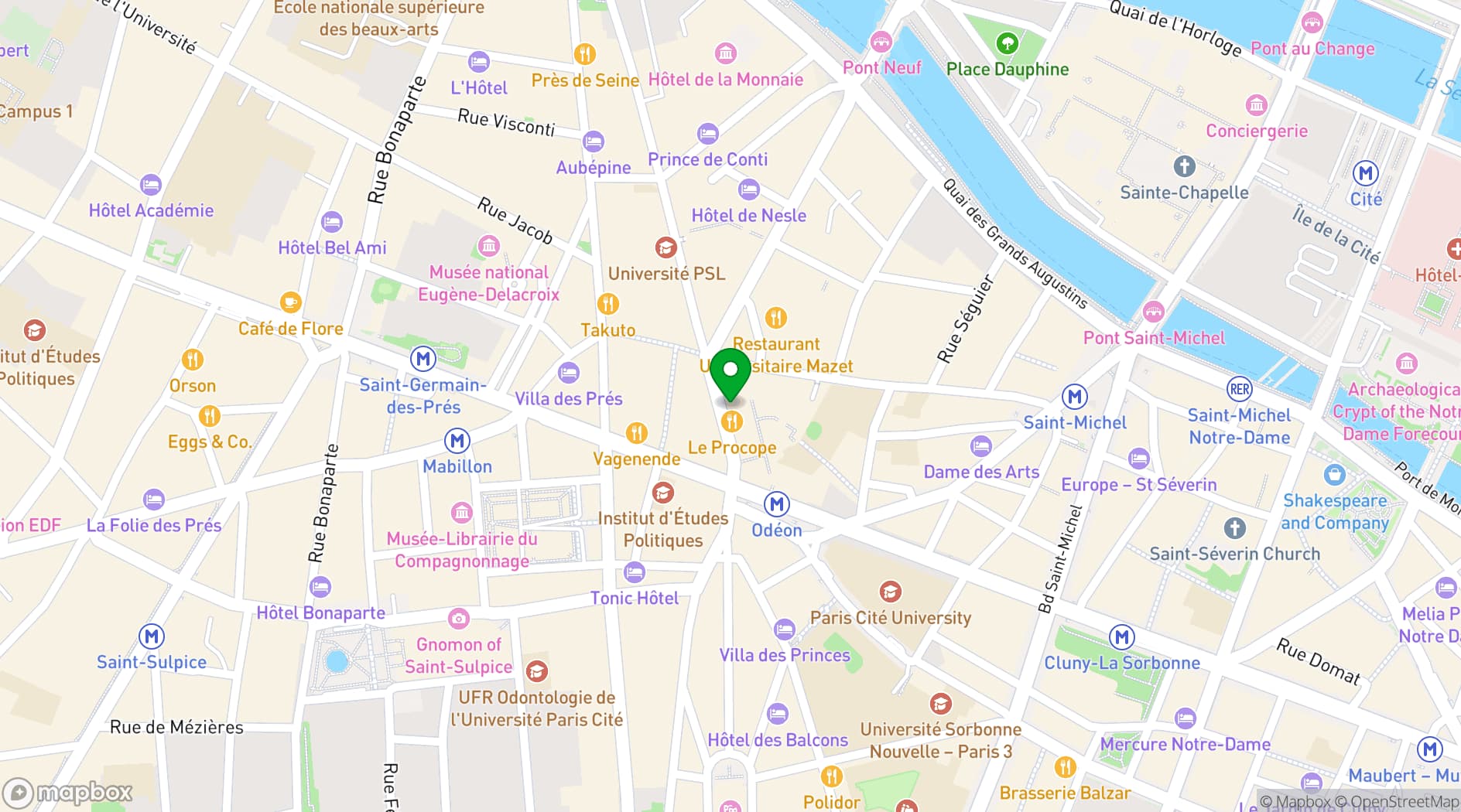 Map showing Hotel Left Bank - Paris Boutique Hotel