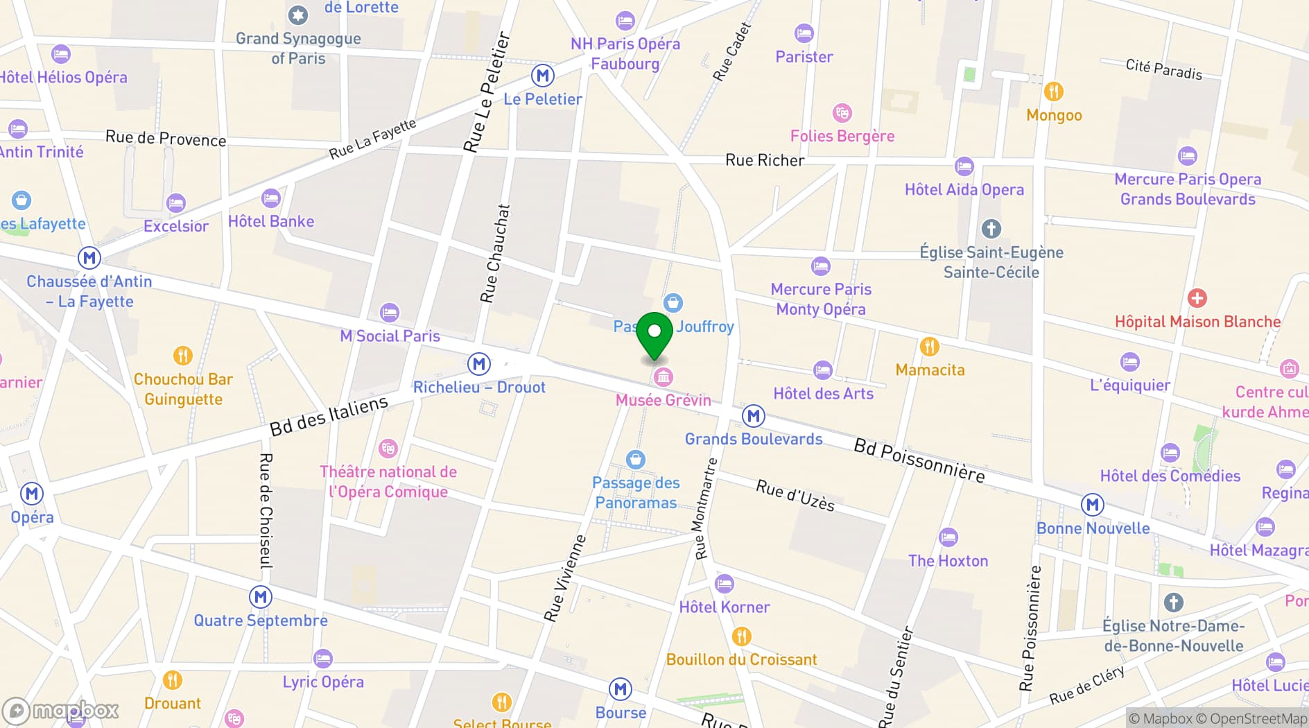 Map showing New Hotel Opéra
