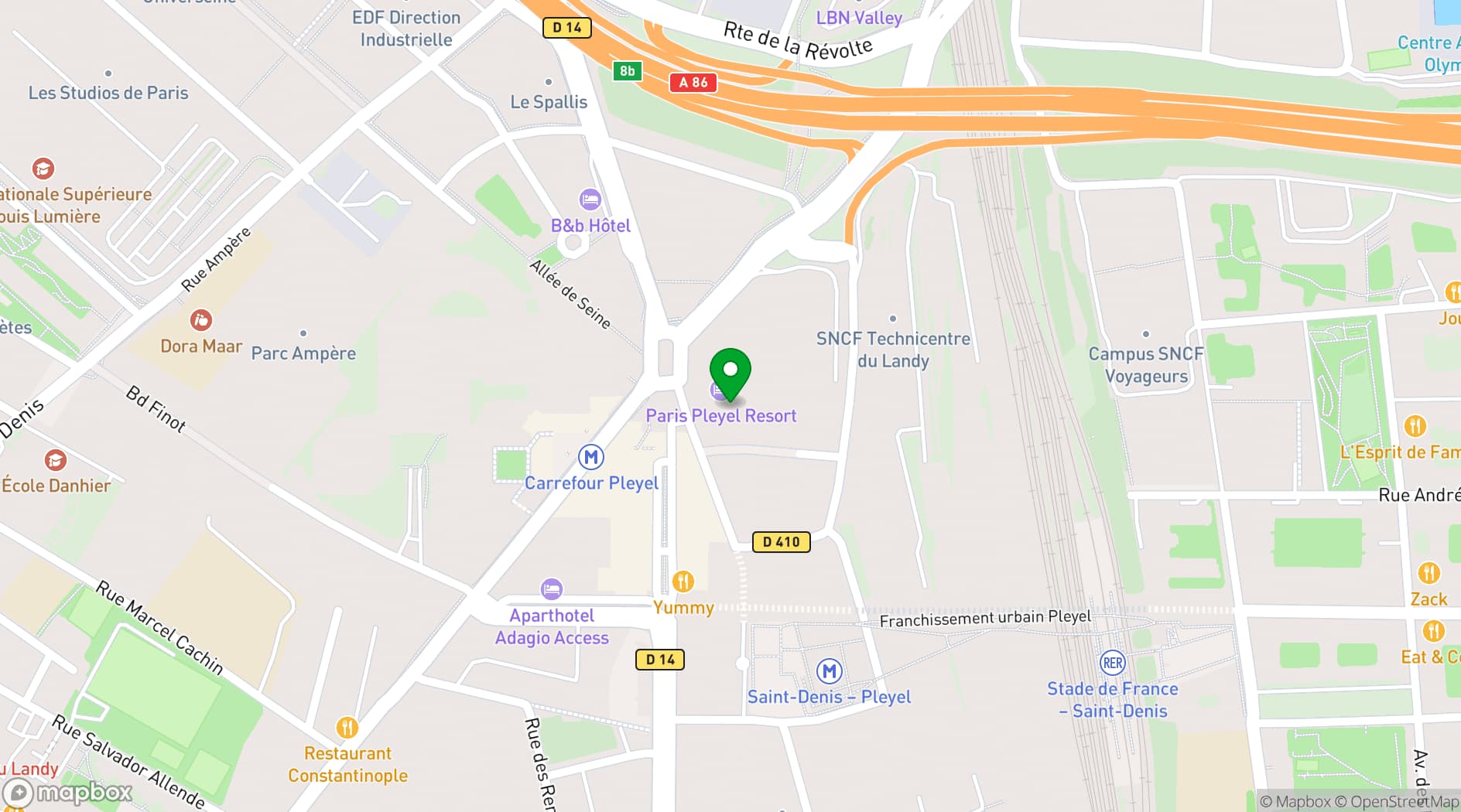 Map showing H4 Hotel Wyndham Paris Pleyel Resort