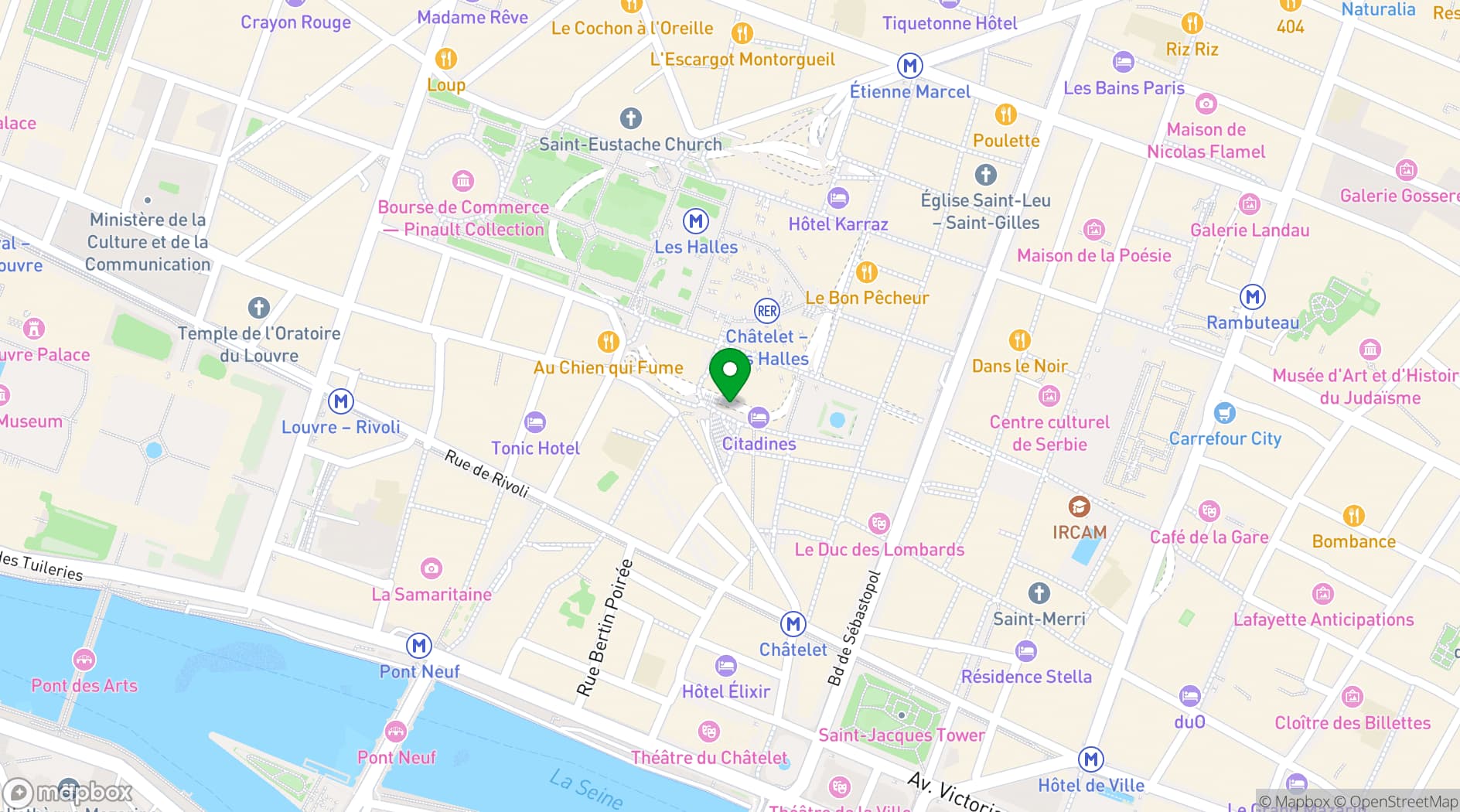Map showing Novotel Paris Les Halles