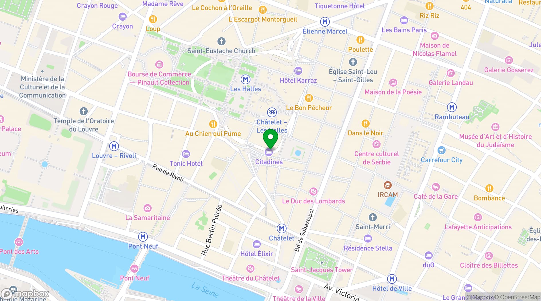 Map showing Citadines Les Halles Paris