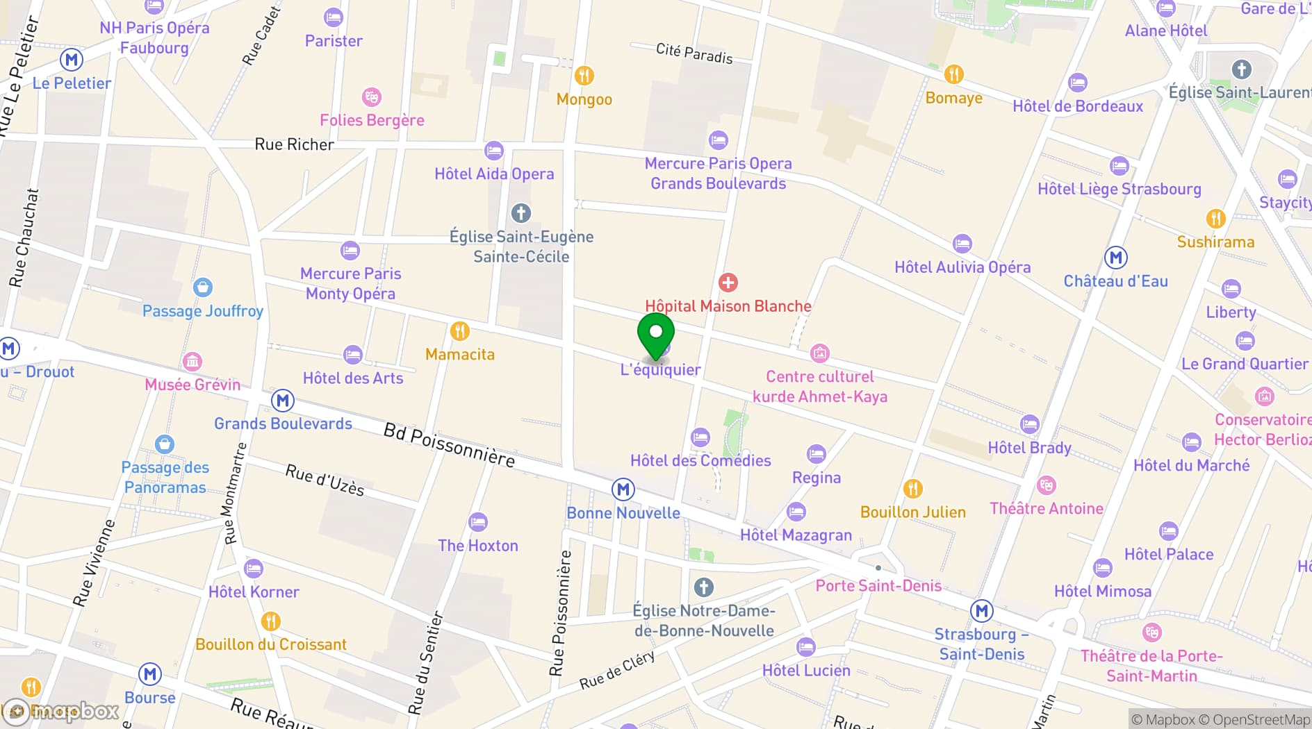 Map showing Hôtel l'Échiquier Opéra Paris