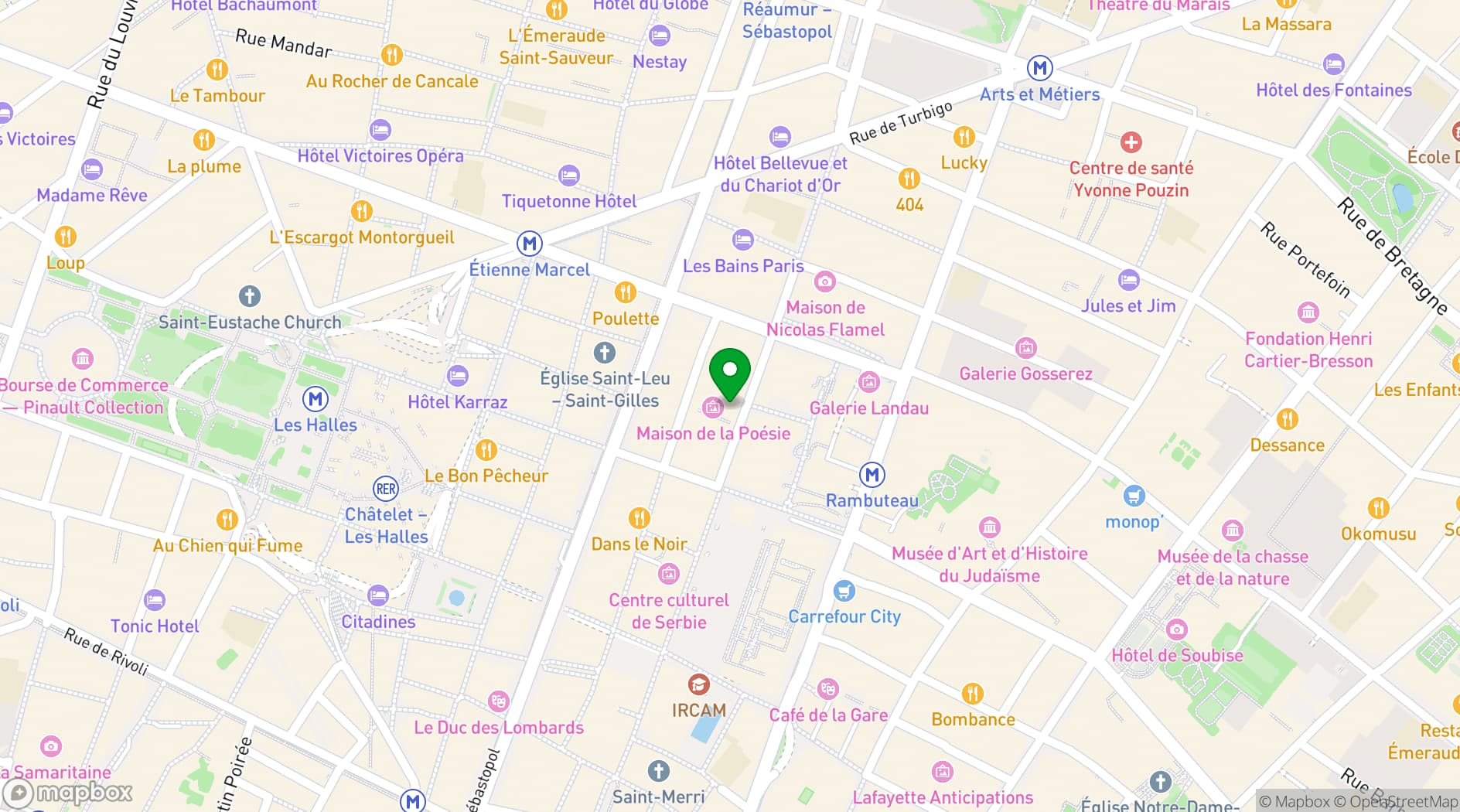 Map showing Maison de la Poésie