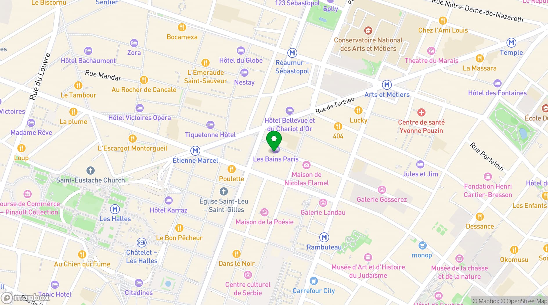 Map showing Les Bains Paris