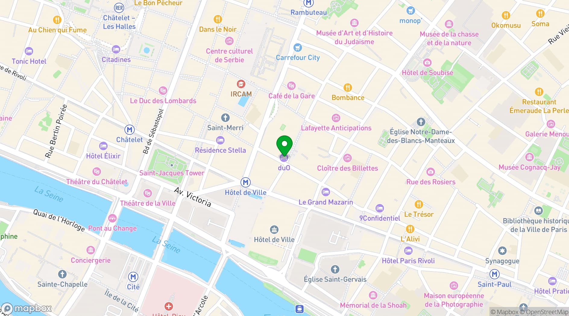 Map showing Hôtel Duo