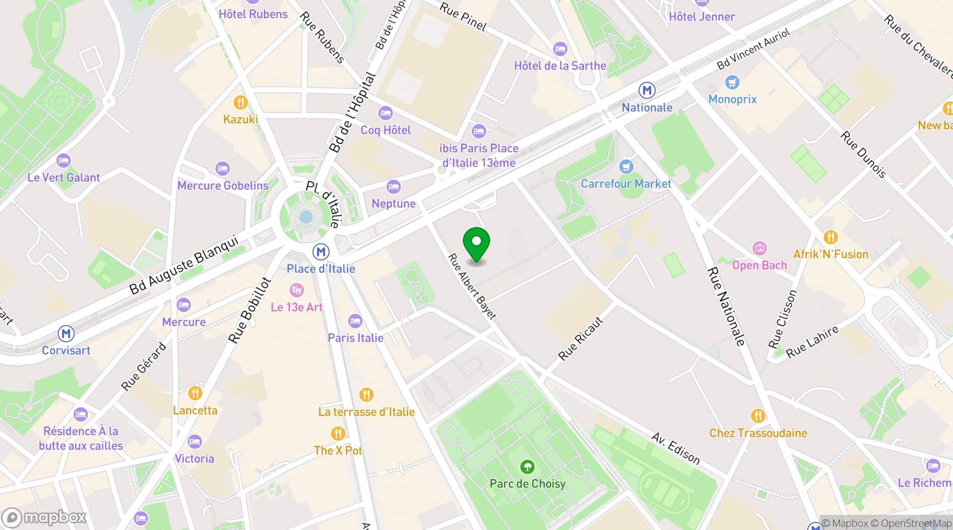 Map showing Salle des fêtes Paris 13ème