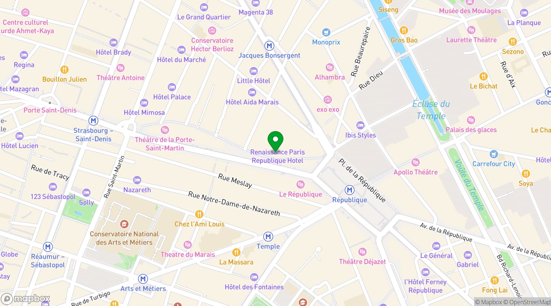 Map showing Renaissance Paris Republique Hotel