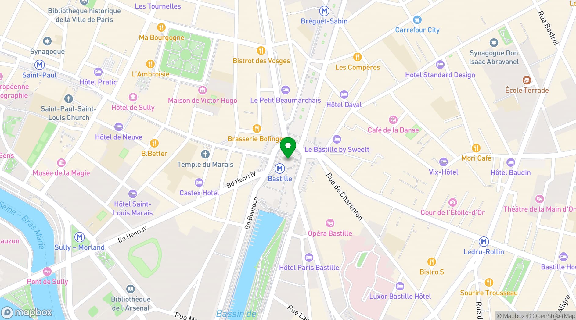 Map showing Place de la Bastille