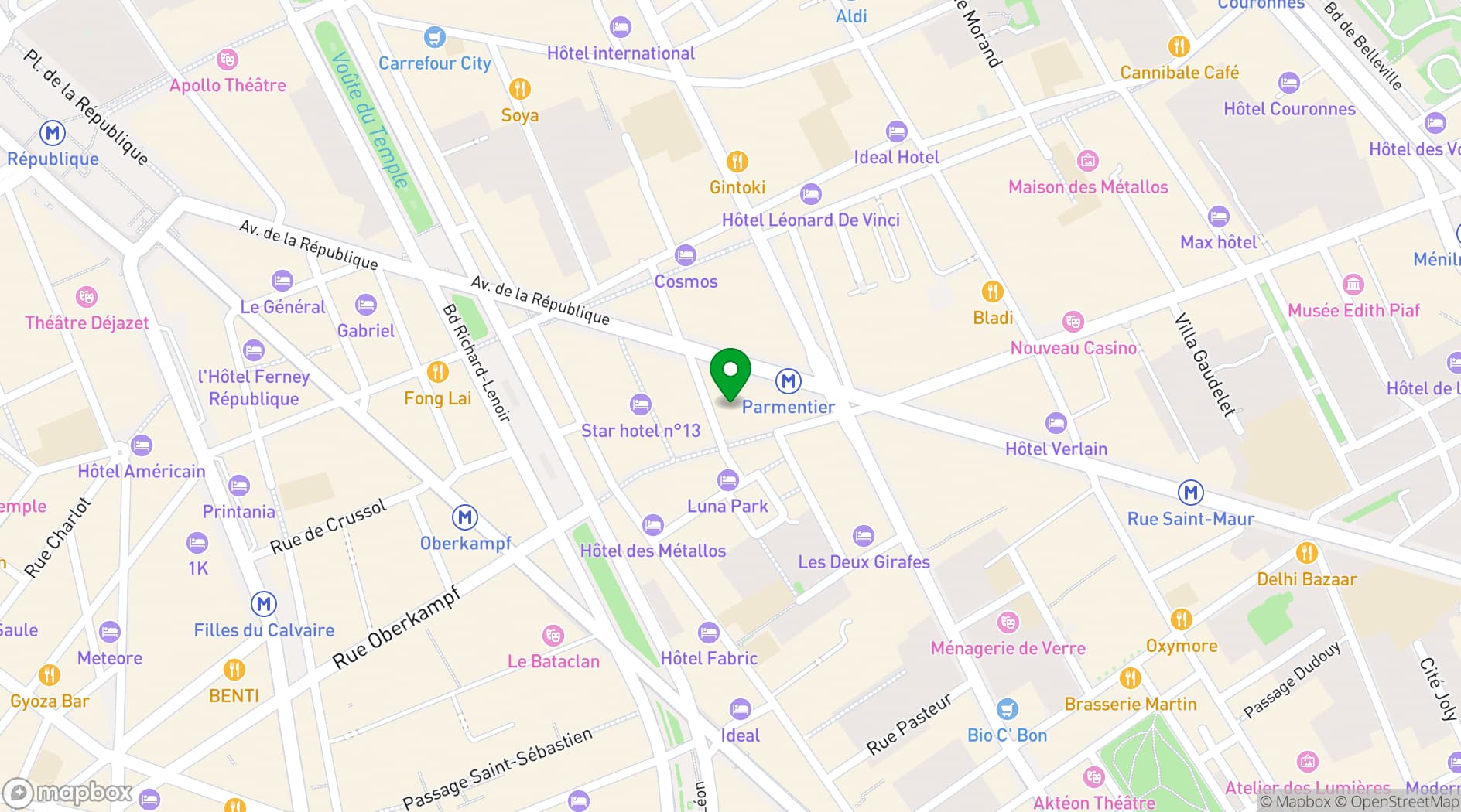 Map showing BAM Karaoke Box Parmetier