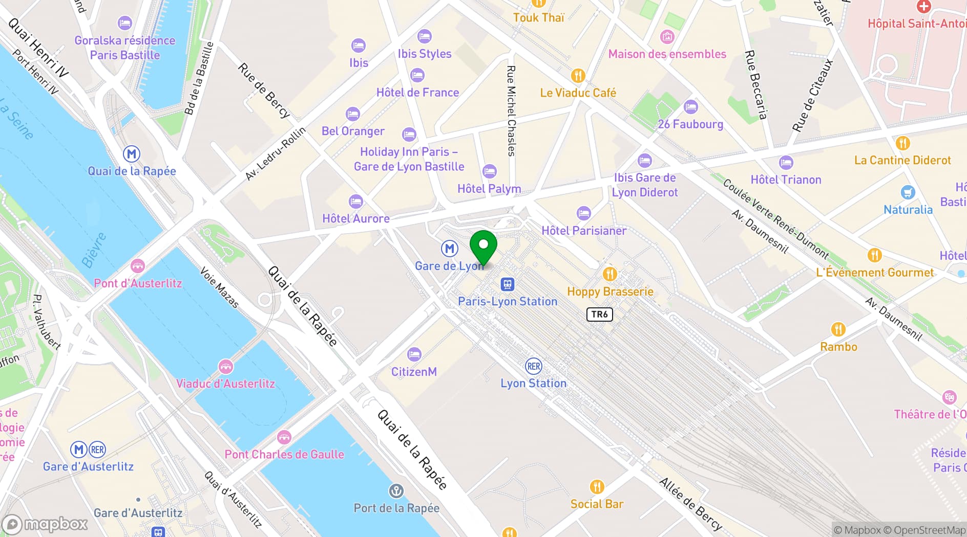 Map showing Le Train Bleu
