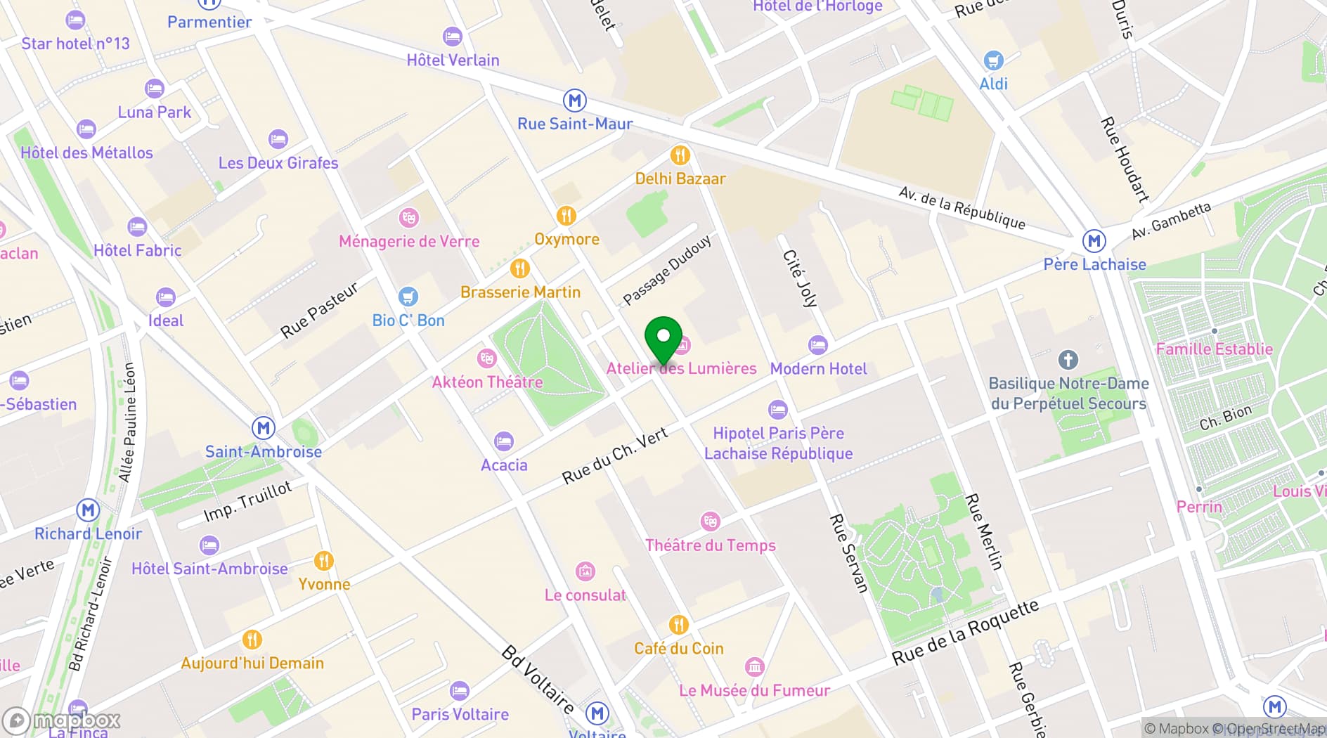Map showing Atelier des Lumières