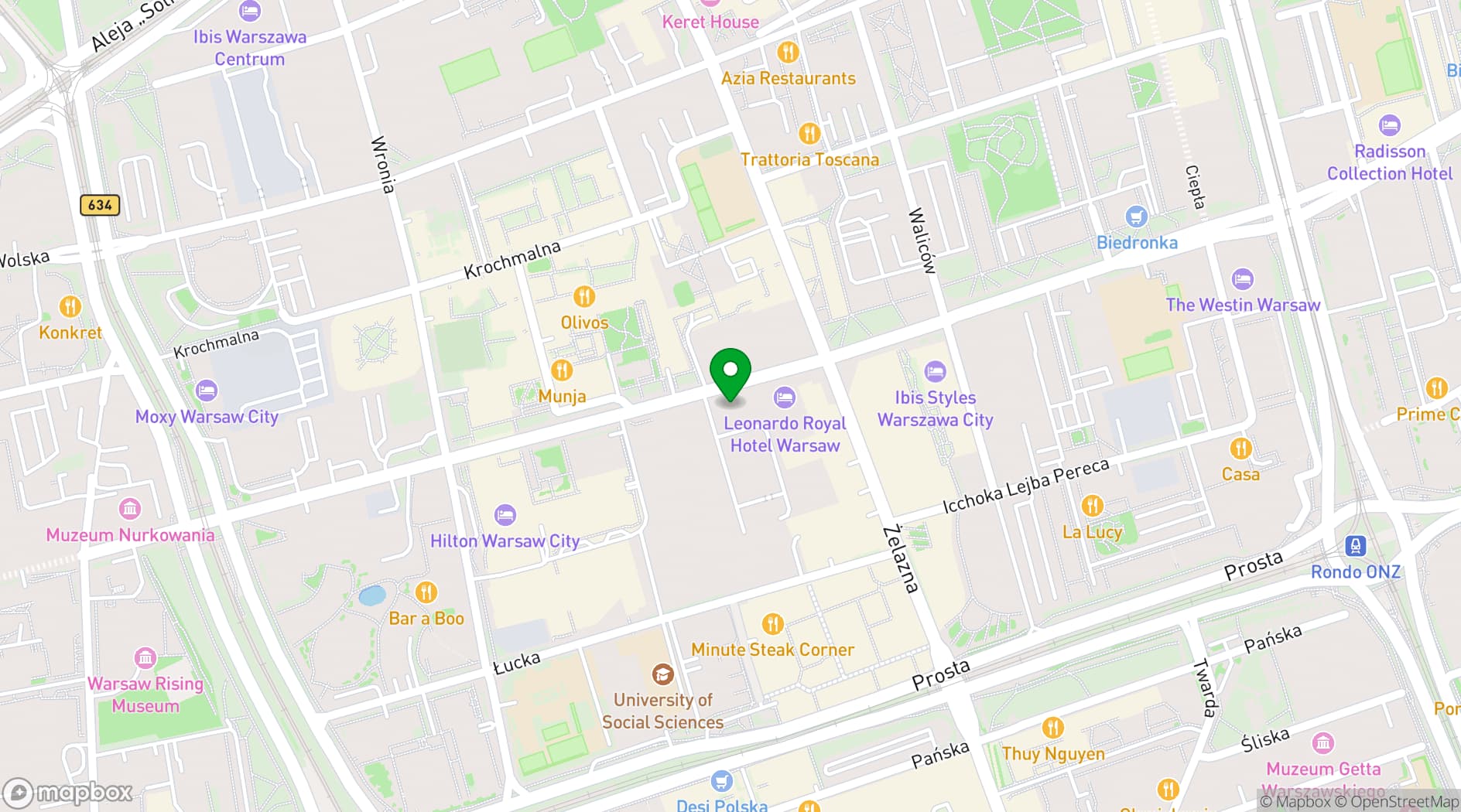 Map showing Royal Tulip Warsaw Centre