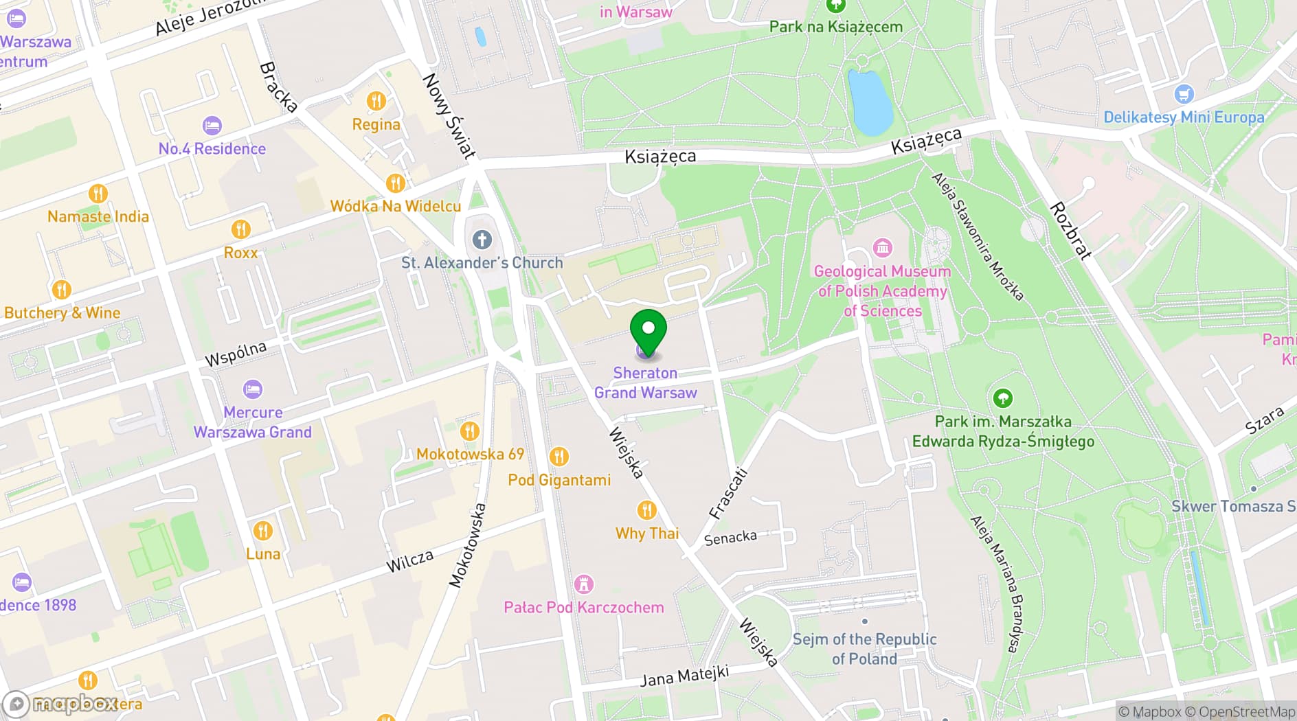 Map showing Sheraton Grand Warsaw