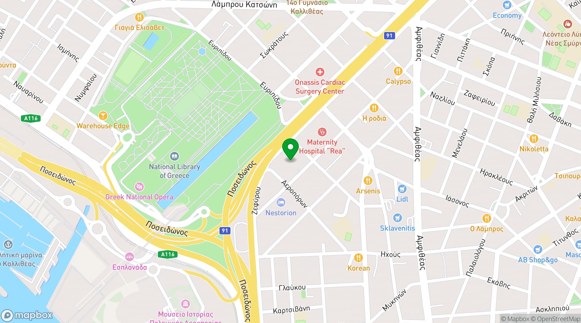 Map showing Eugenides Foundation Conference Center