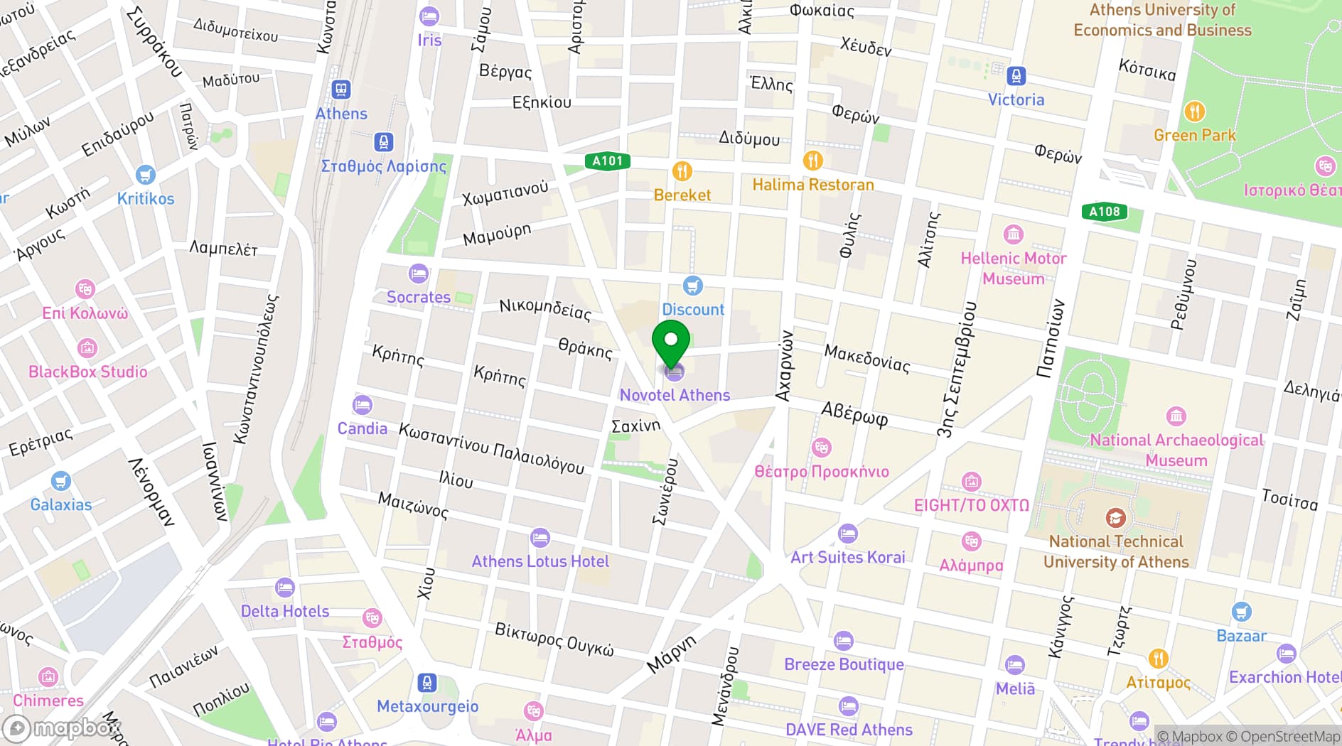 Map showing Novotel Athenes