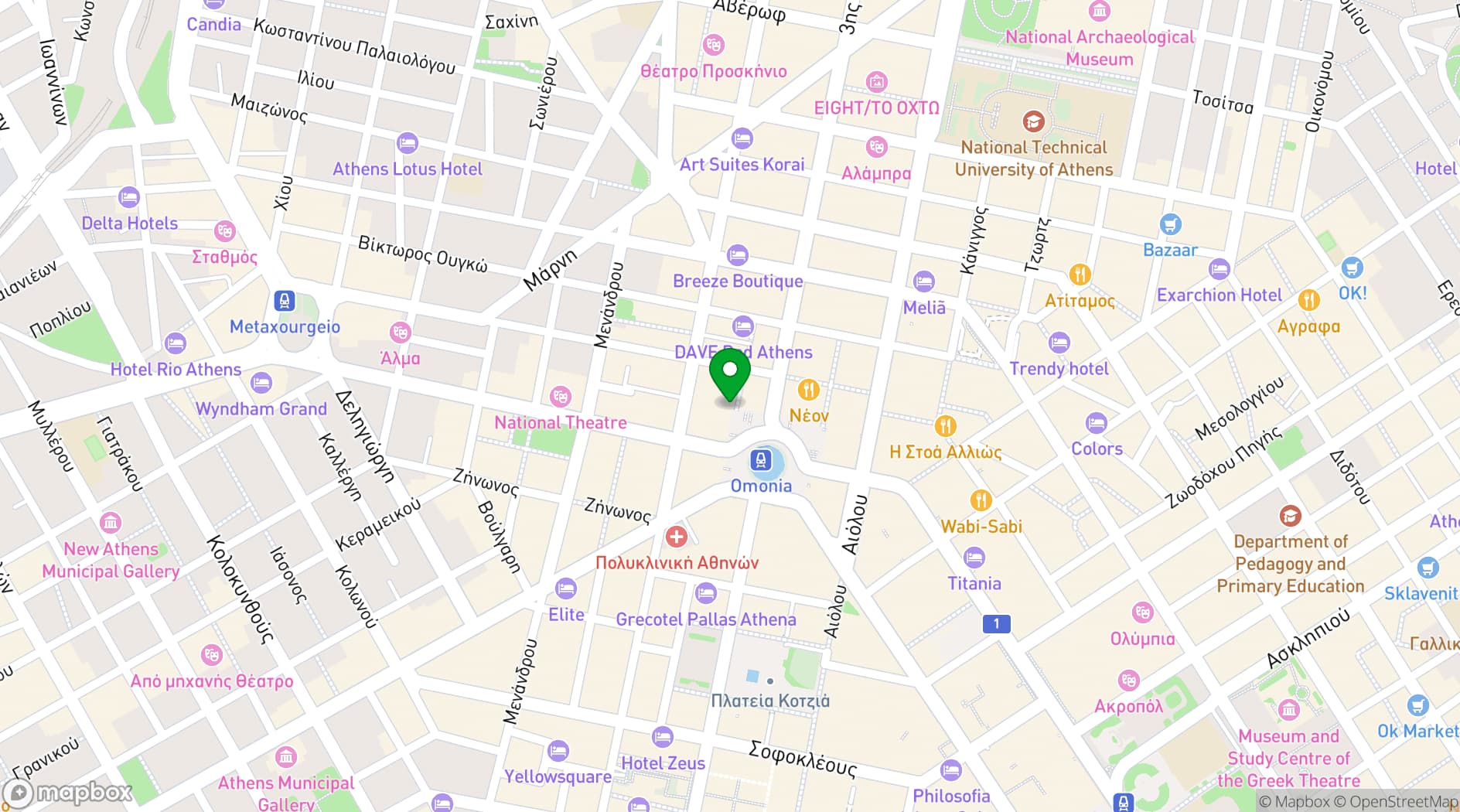Map showing Skylark Hotel Athens