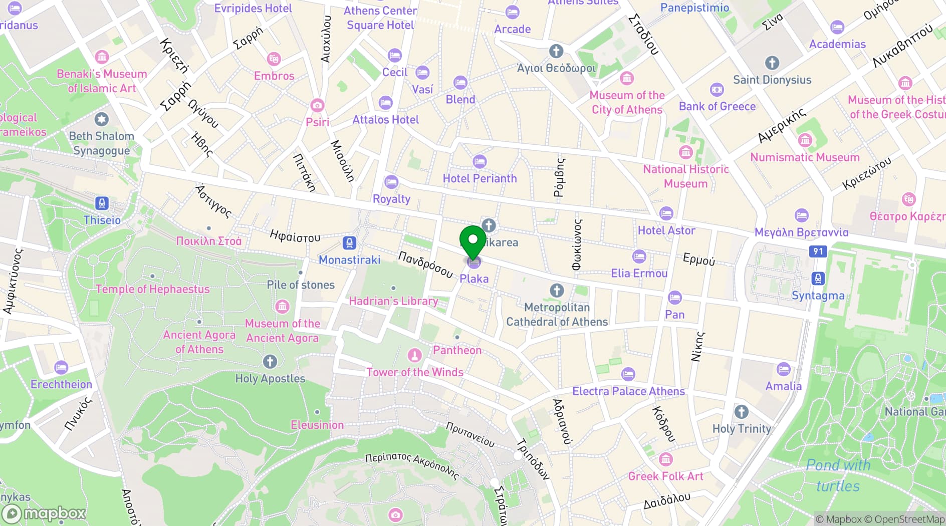 Map showing Plaka Hotel