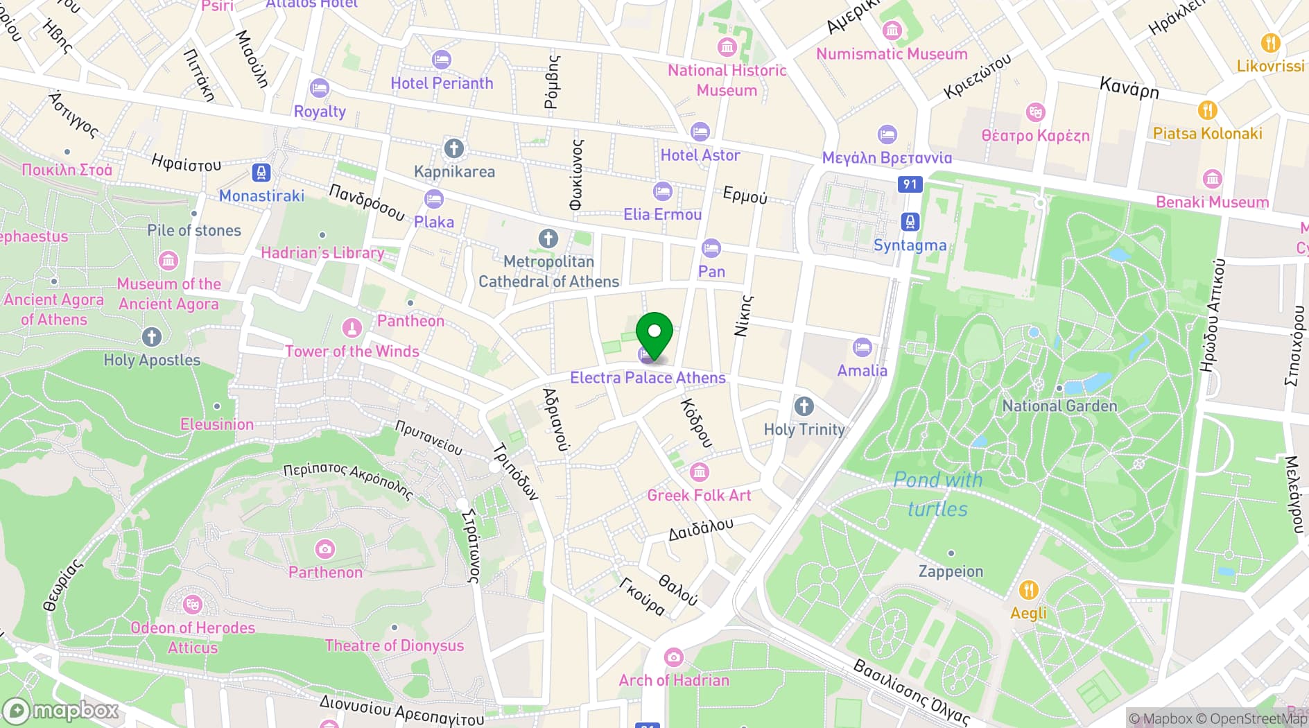 Map showing Electra Palace Athens