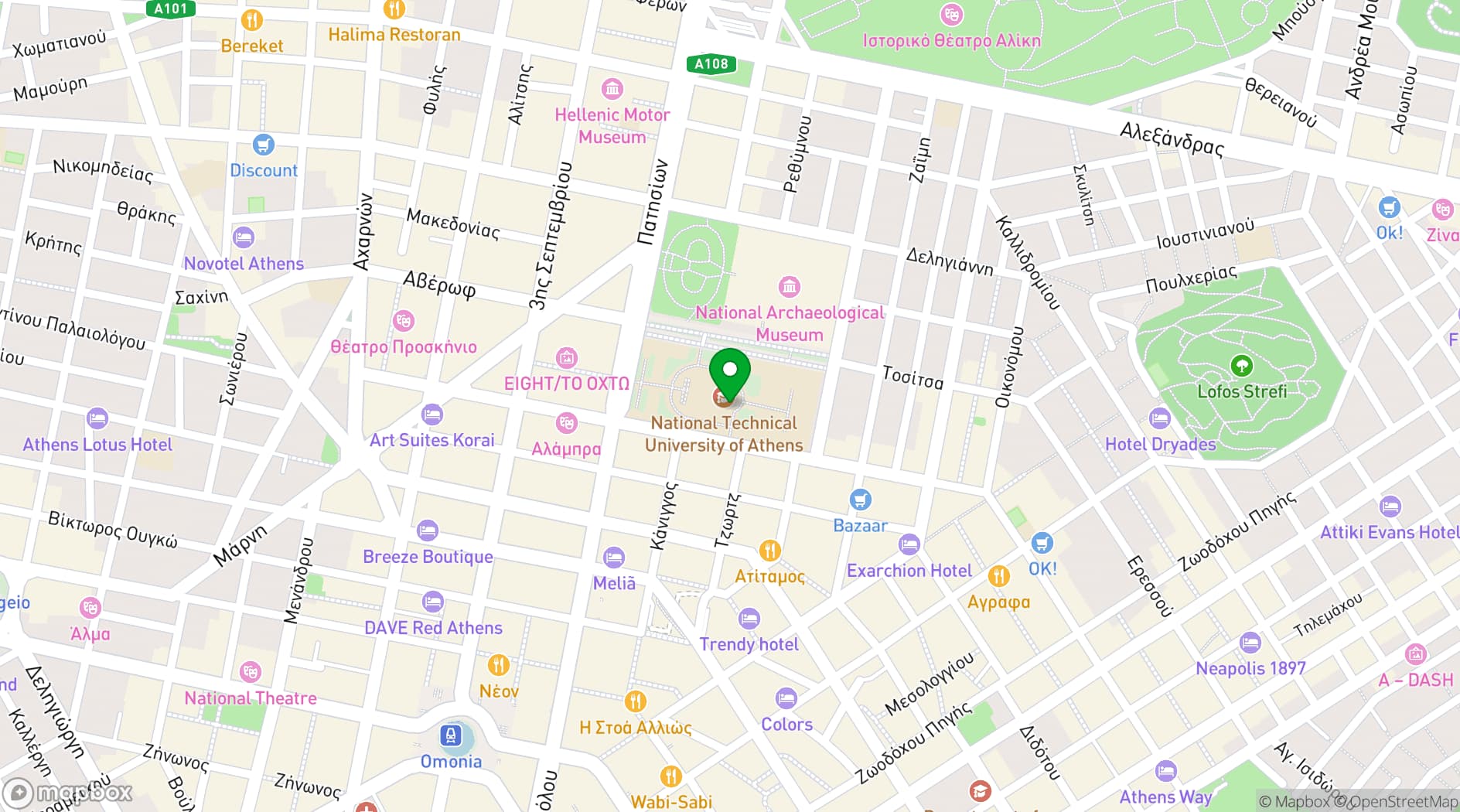 Map showing National Technical University of Athens