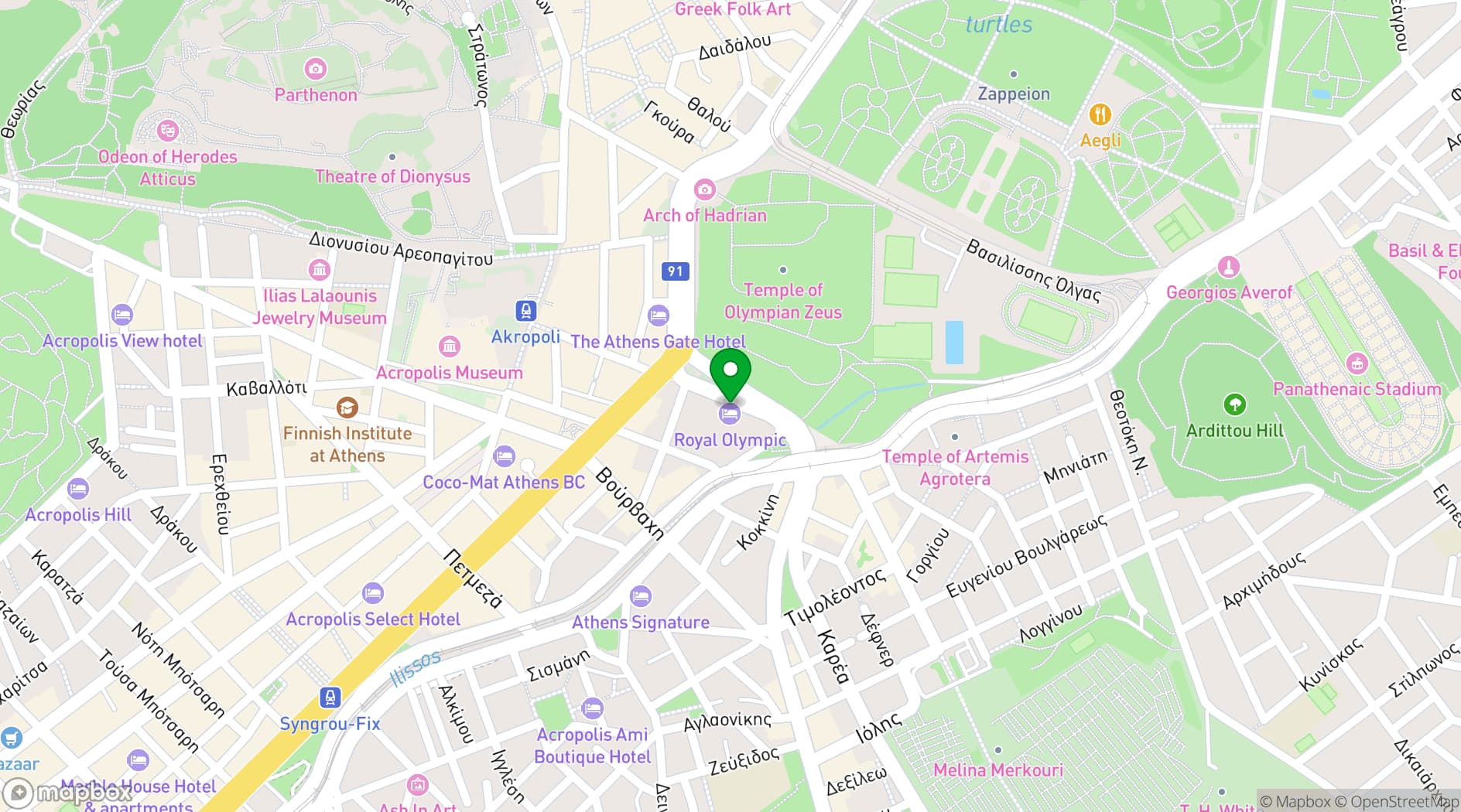 Map showing Royal Olympic Hotel Conference Rooms