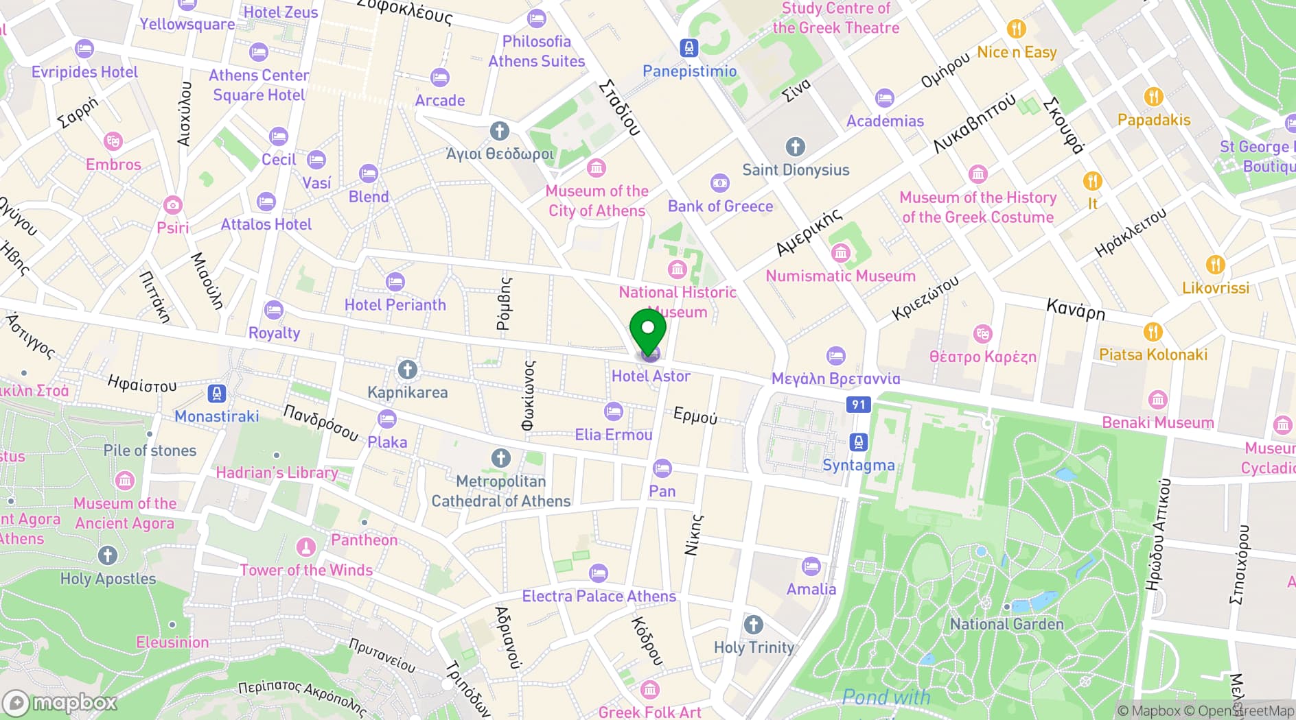 Map showing Astor Hotel