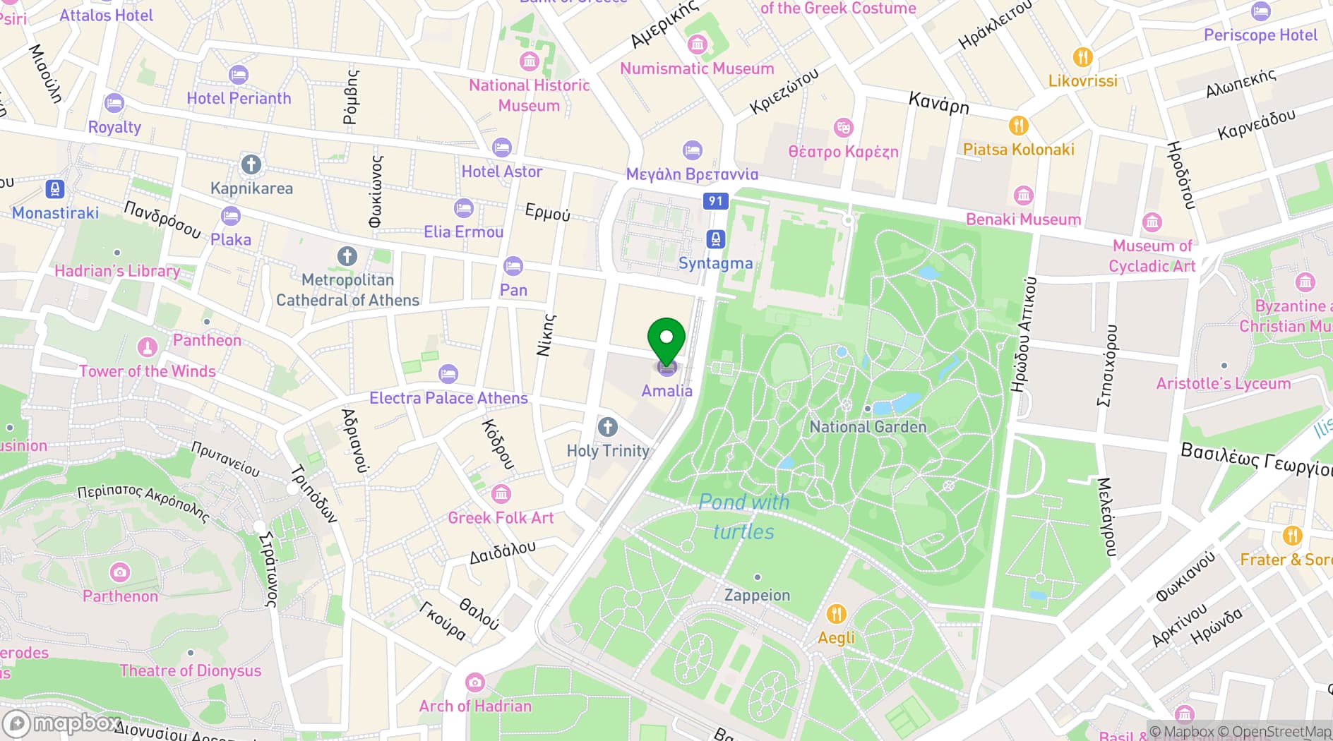 Map showing Amalia Athens Conference Hotel