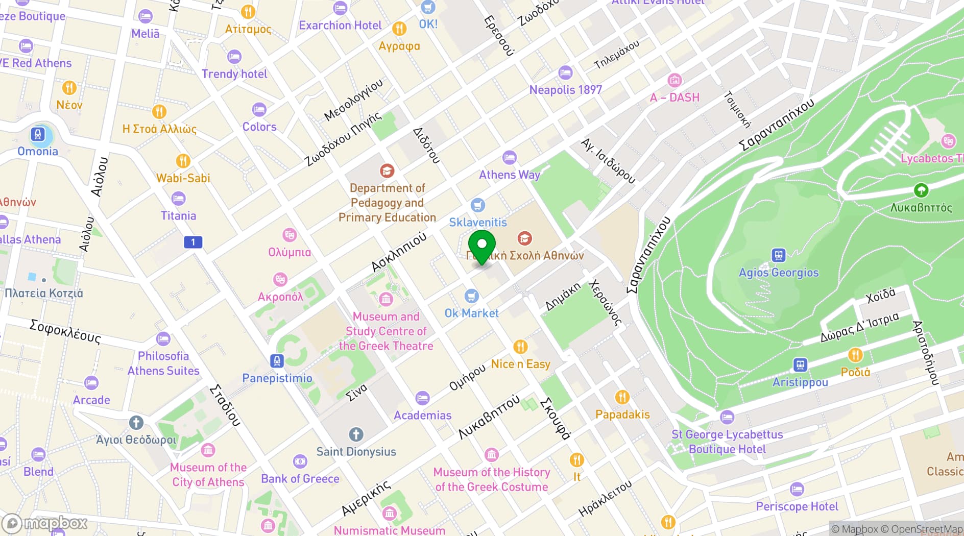 Map showing Hellenic American College