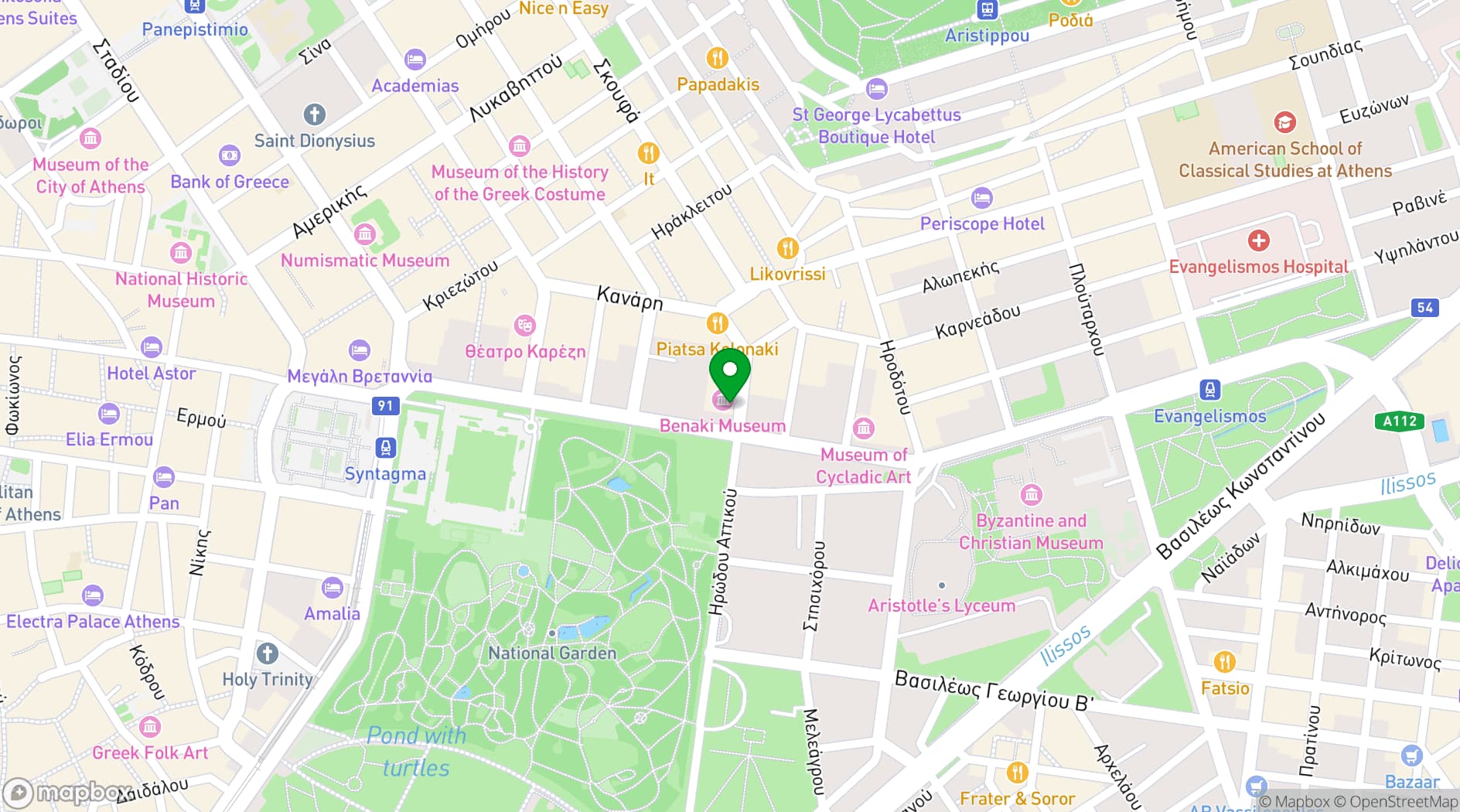 Map showing Benaki Museum