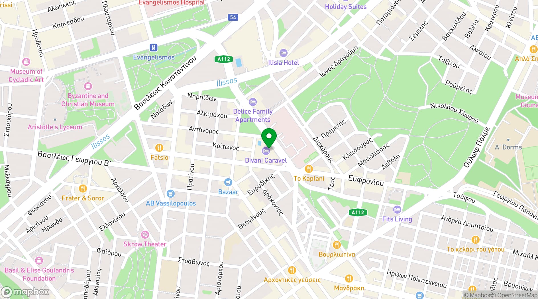 Map showing Divani Caravel Hotel