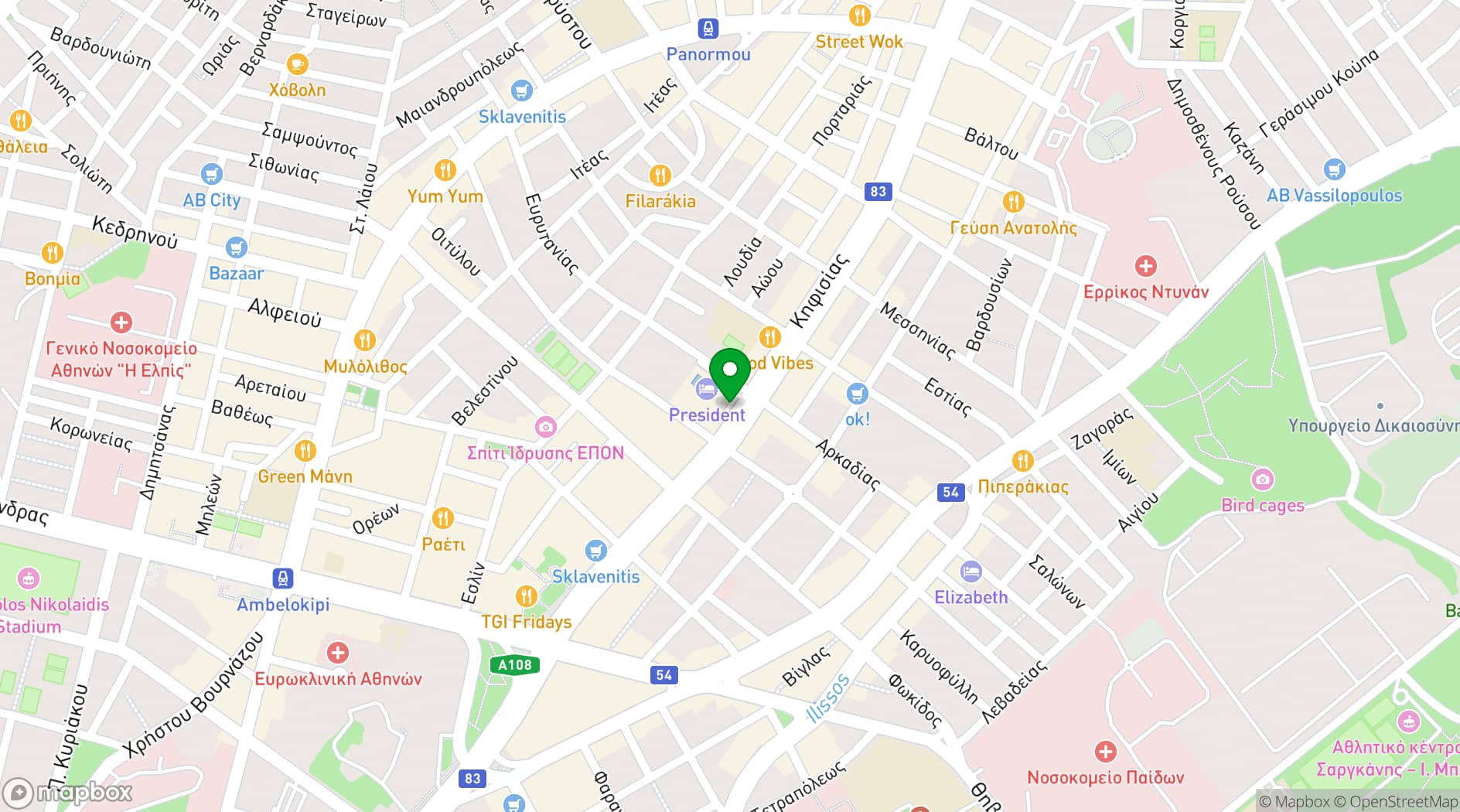 Map showing President Hotel Athens