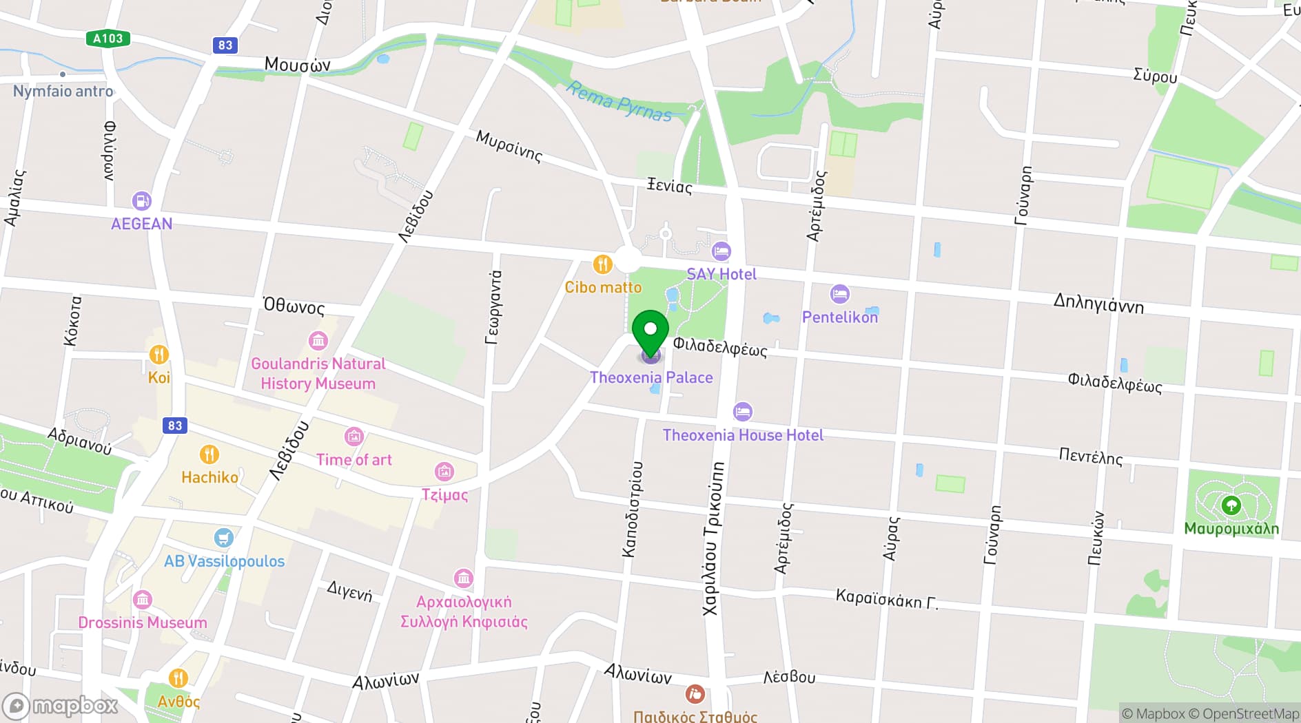 Map showing Theoxenia Palace Hotel