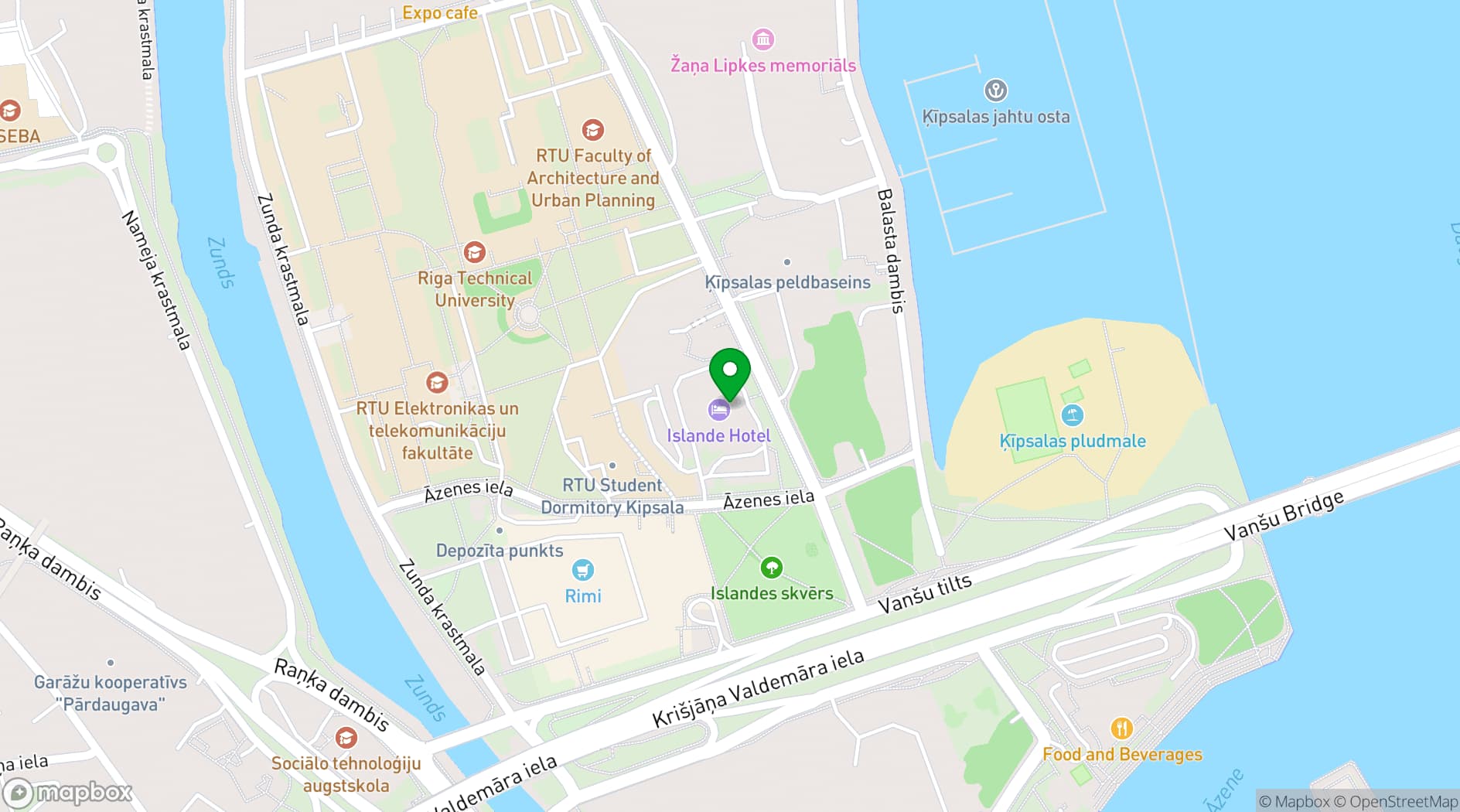 Map showing Riga Islande Hotel