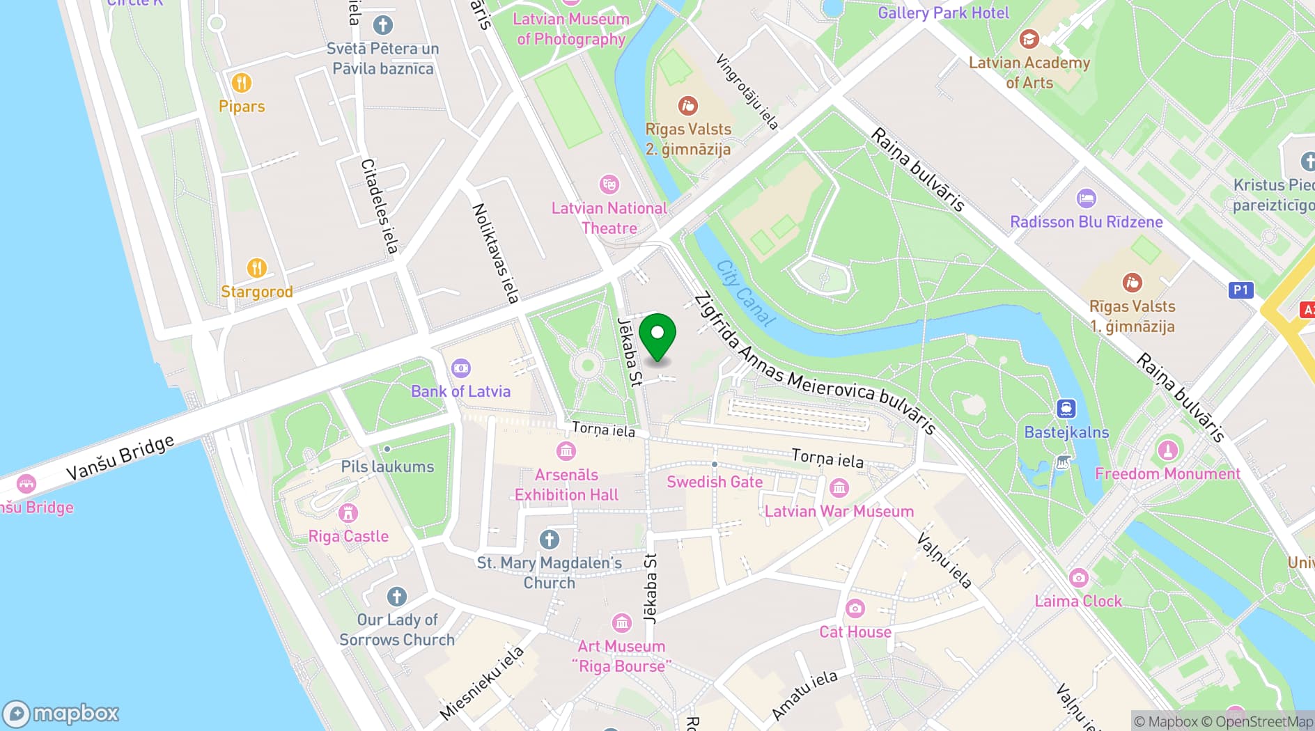 Map showing Pullman Riga Old Town
