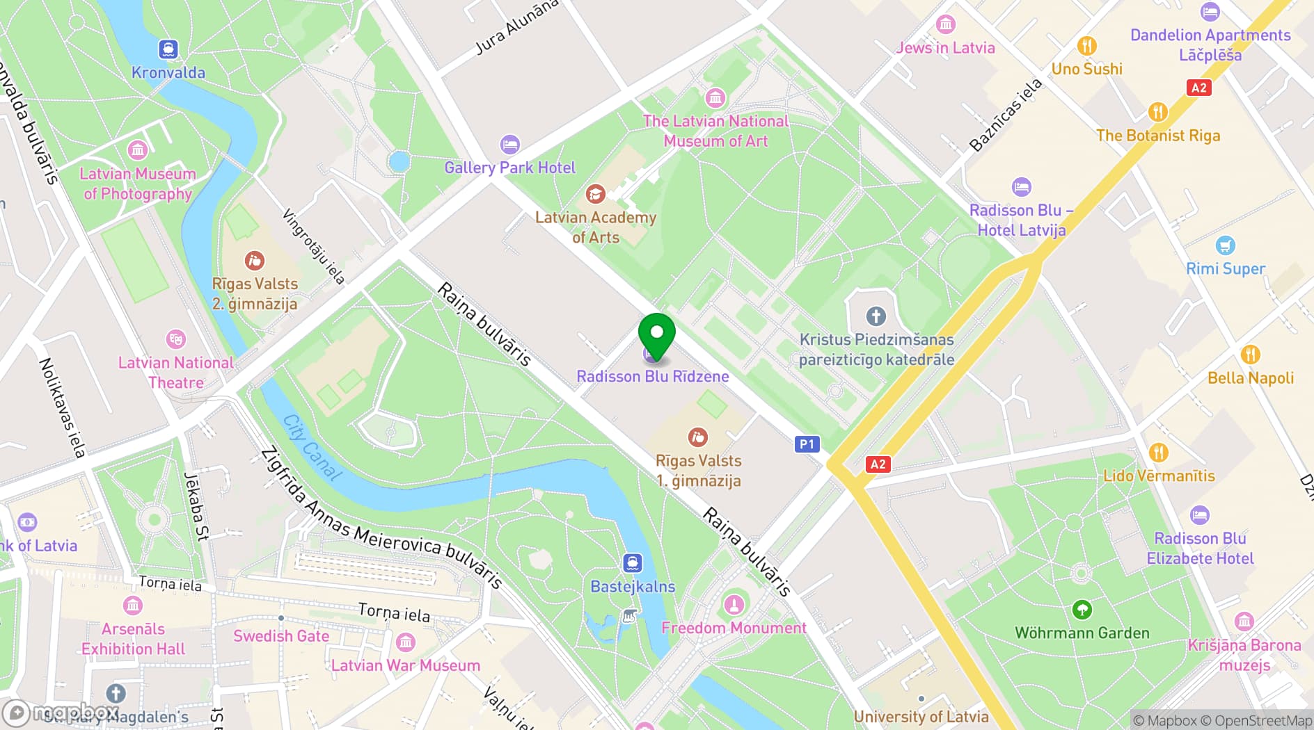 Map showing Radisson Blu Ridzene Hotel
