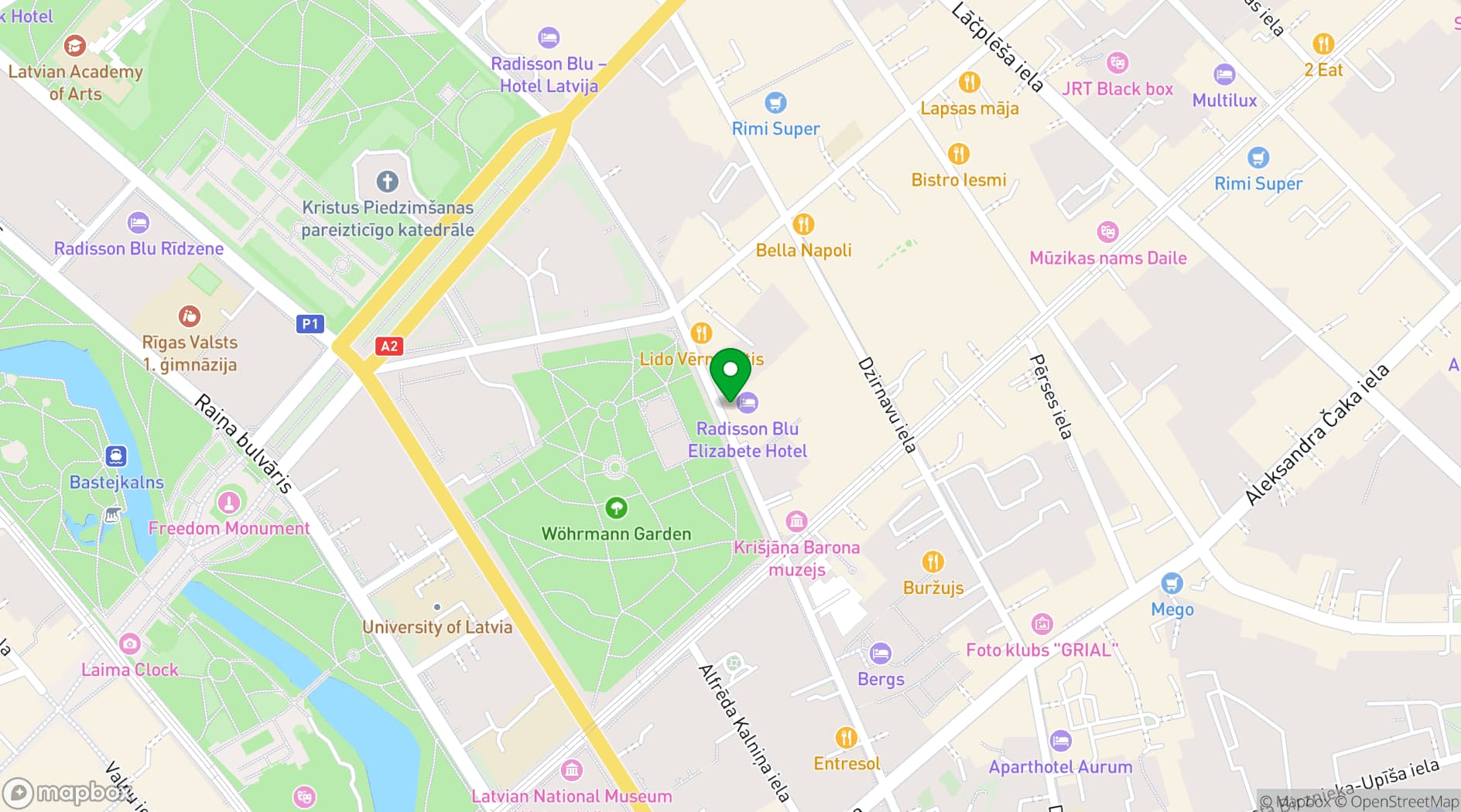 Map showing Radisson Blu Elizabete Hotel, Riga