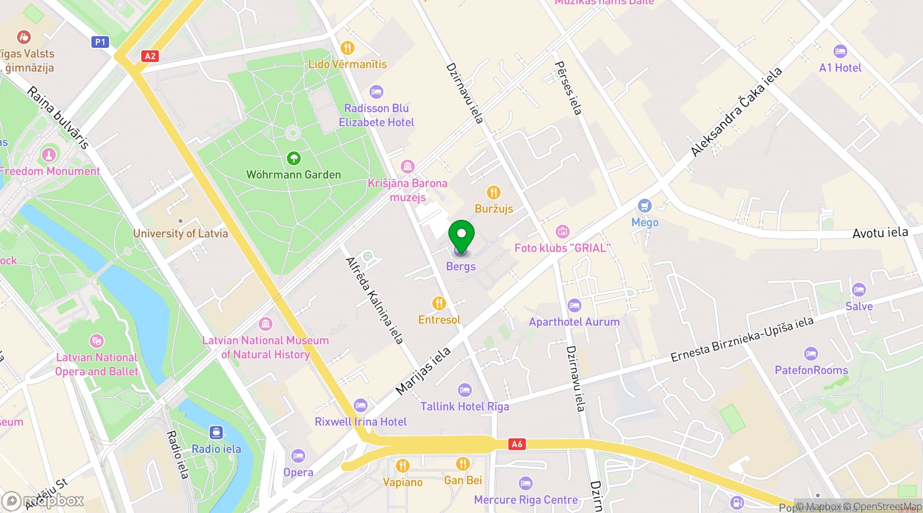 Map showing Hotels Bergs Suites